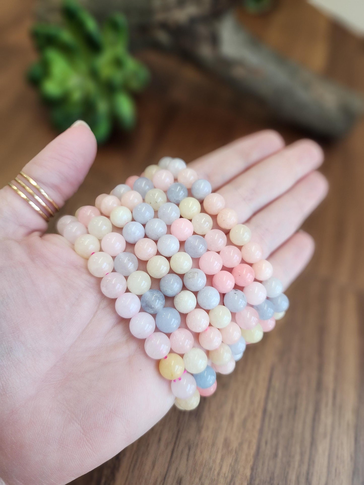 Morganite Crystal Bracelet: 8MM Natural Baby Pink, Soft Yellow, Cloudy Blue Beads | Perfect gift Easter or that Pastelcore Vibe for Spring