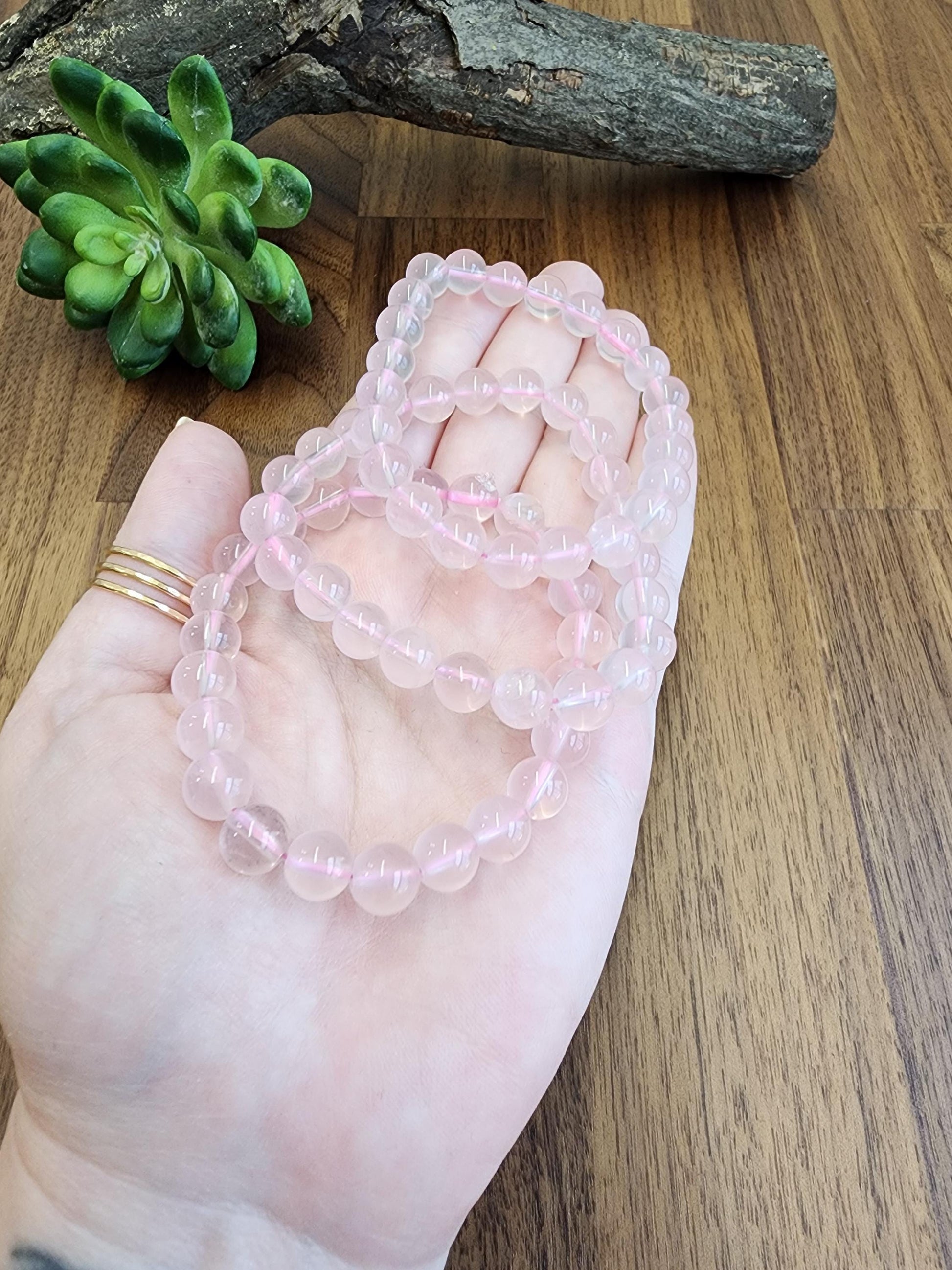 High Quality Rose Quartz Bracelet: 8MM Natural Pink Crystal Beads, Translucent, High Vibration Jewelry for Tactile Calming, Treat-yo-Self