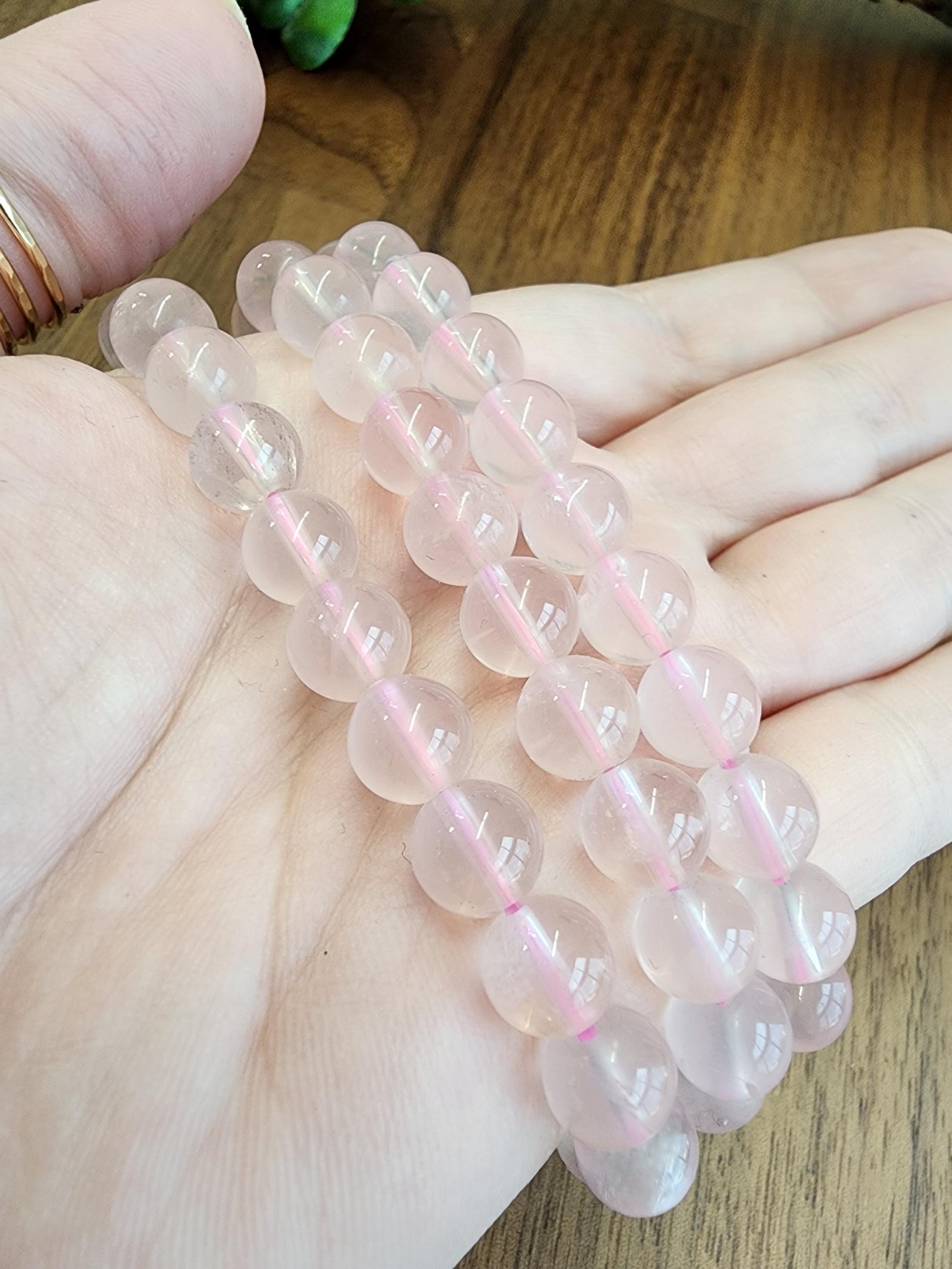 High Quality Rose Quartz Bracelet: 8MM Natural Pink Crystal Beads, Translucent, High Vibration Jewelry for Tactile Calming, Treat-yo-Self