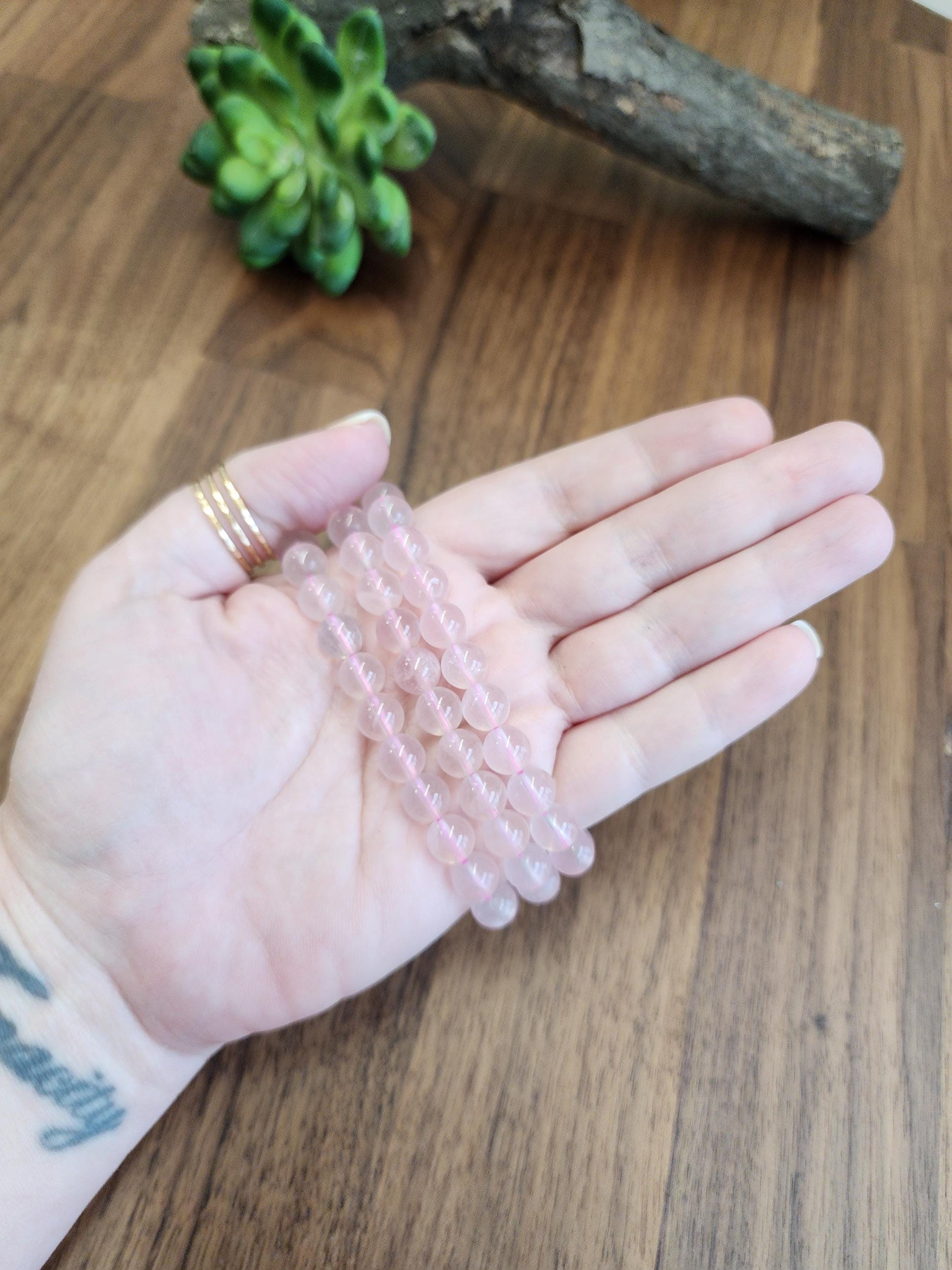 High Quality Rose Quartz Bracelet: 8MM Natural Pink Crystal Beads, Translucent, High Vibration Jewelry for Tactile Calming, Treat-yo-Self