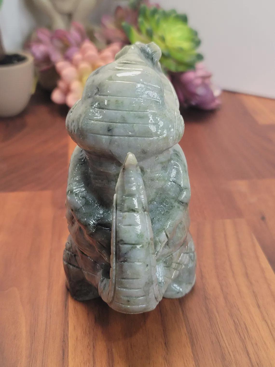Awesome Alligator Green Jade Crystal Carving | A | 4.9 Inches | Green Yellow and White | One of a Kind