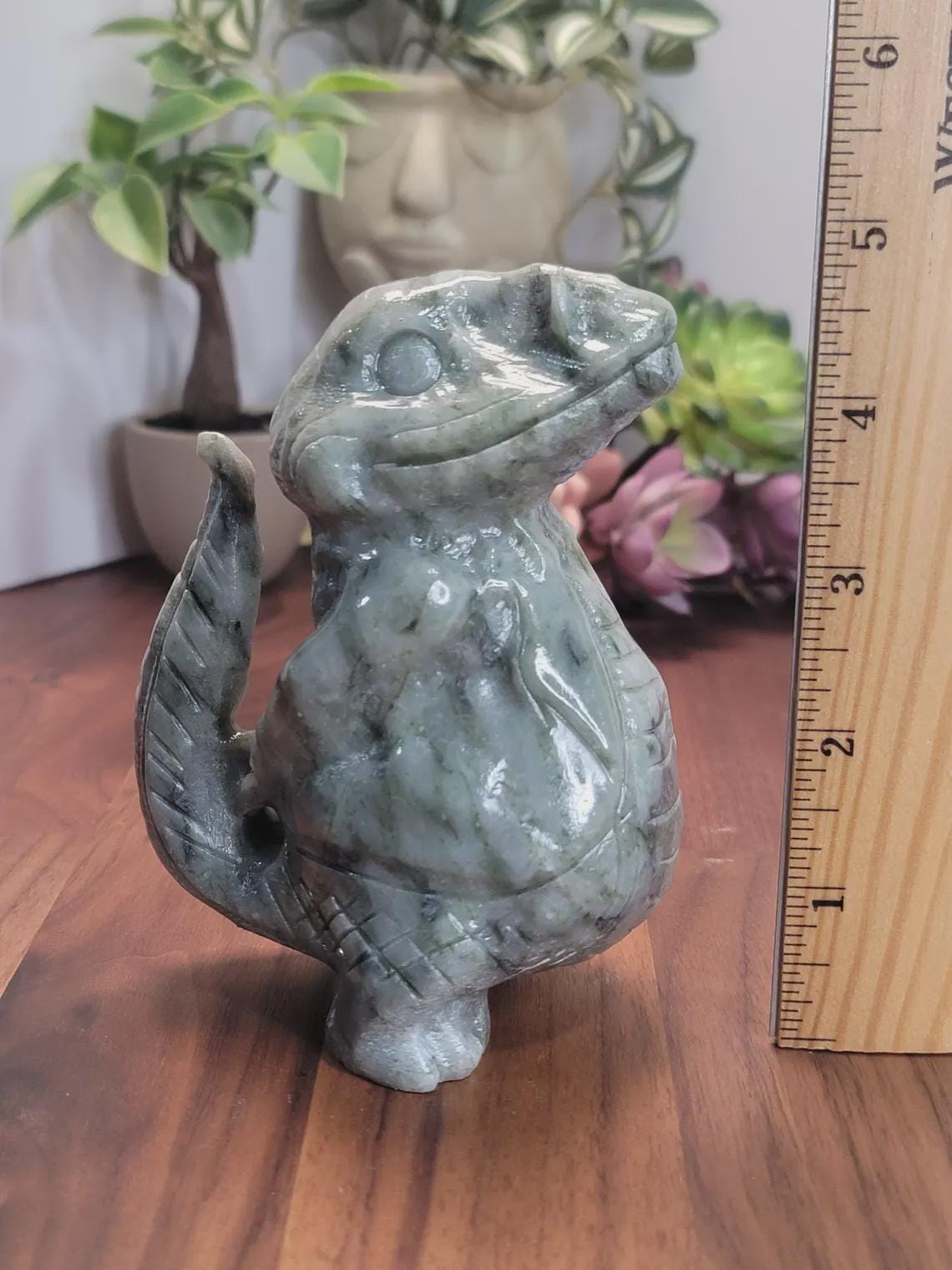 Awesome Alligator Green Jade Crystal Carving | A | 4.9 Inches | Green Yellow and White | One of a Kind