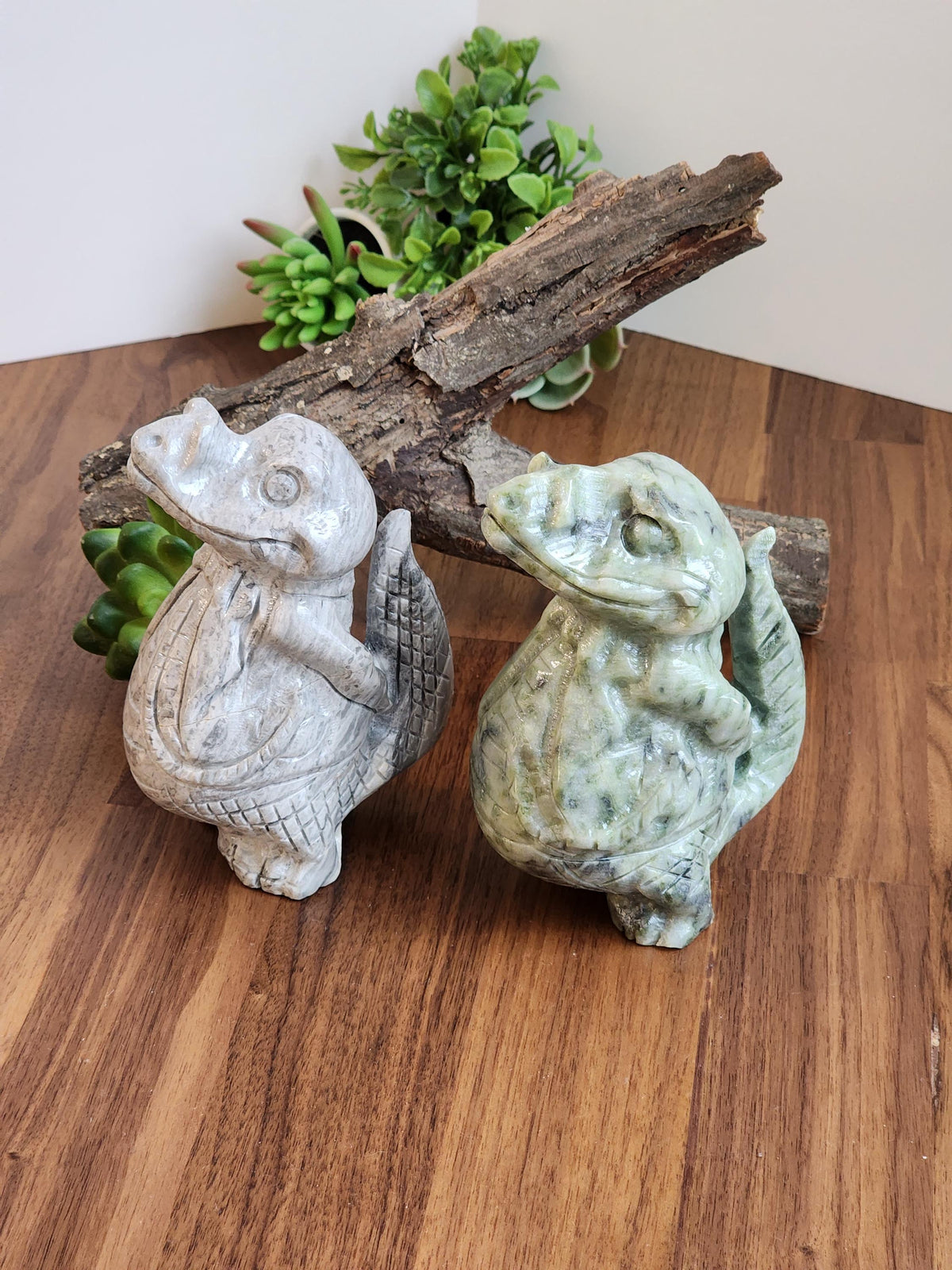 Awesome Alligator Green Jade Crystal Carving | A | 4.9 Inches | Green Yellow and White | One of a Kind