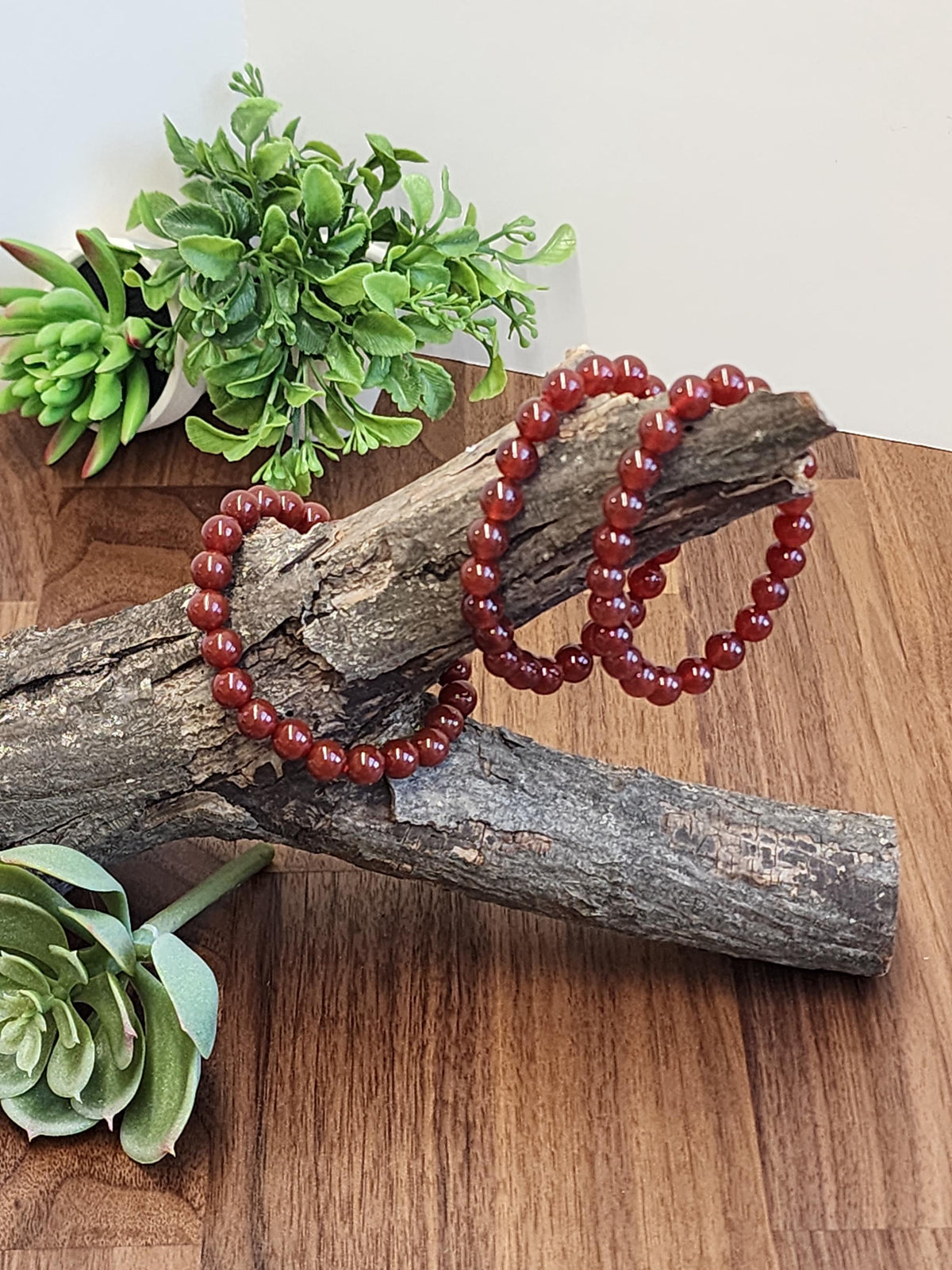 Red Ribbon Agate Bracelet | 8MM Crystal Beads | Red Dream Agate | Red, Black & Coffee Colored Jewelry | Fun Christmas or Yule Gift Idea