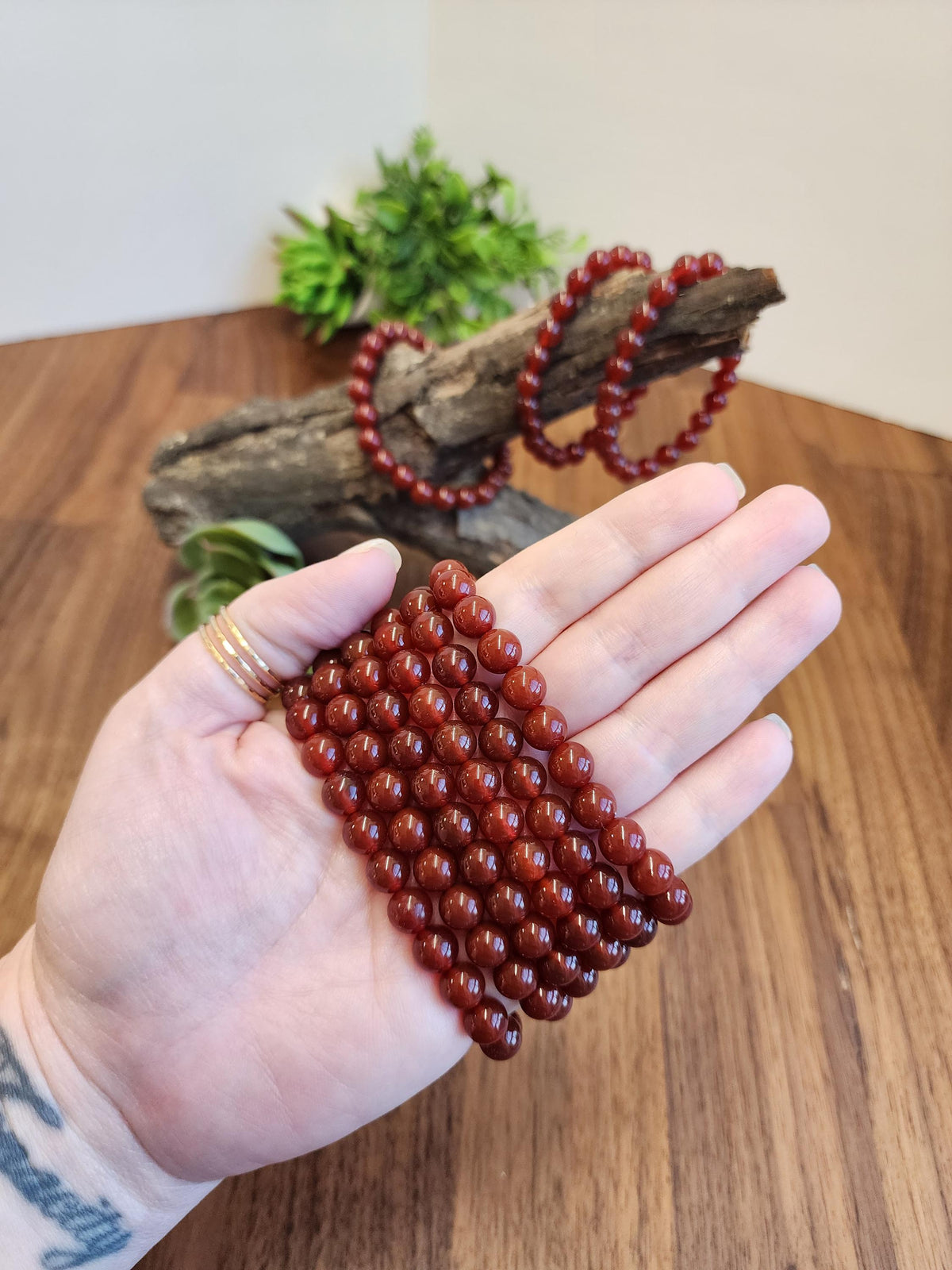 Red Ribbon Agate Bracelet | 8MM Crystal Beads | Red Dream Agate | Red, Black & Coffee Colored Jewelry | Fun Christmas or Yule Gift Idea