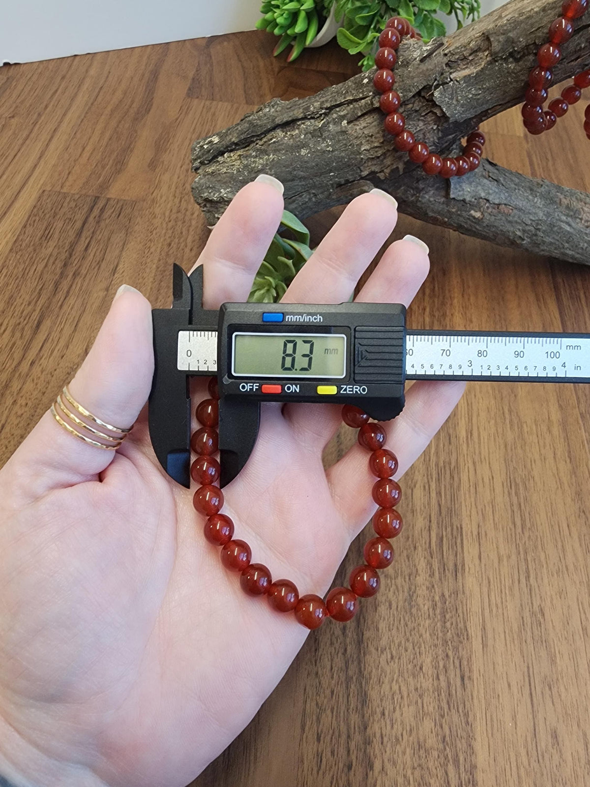 Red Ribbon Agate Bracelet | 8MM Crystal Beads | Red Dream Agate | Red, Black & Coffee Colored Jewelry | Fun Christmas or Yule Gift Idea