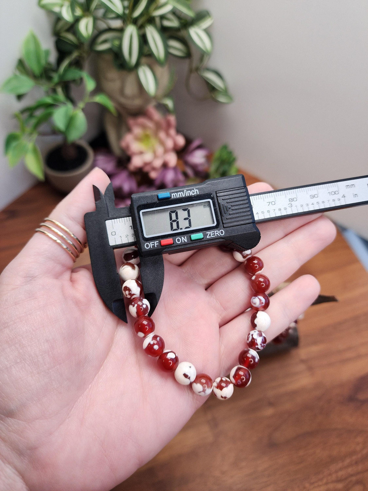 Inv - Red Orca Agate Bracelet: 8mm Crystal Beads | China Fire Agate Carnelian Jewelry for Christmas Stocking Stuffer or Unique Gift for Love