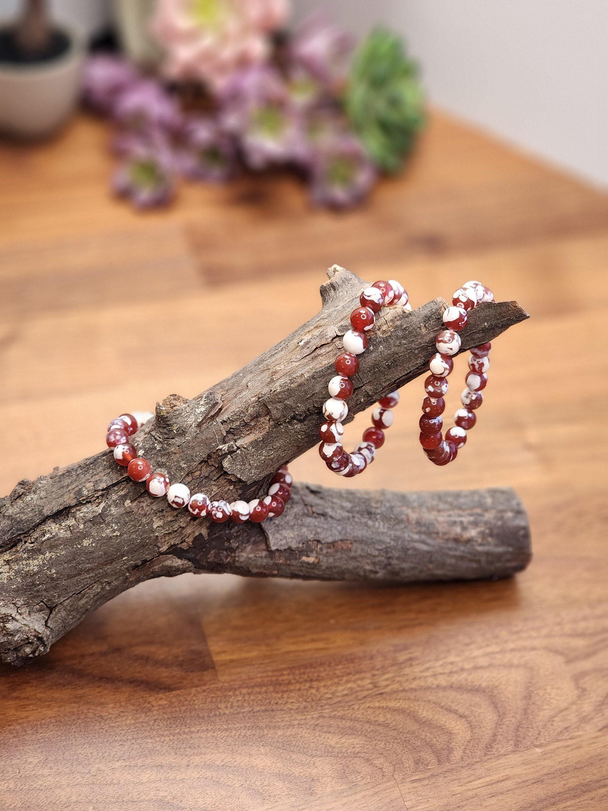 Inv - Red Orca Agate Bracelet: 8mm Crystal Beads | China Fire Agate Carnelian Jewelry for Christmas Stocking Stuffer or Unique Gift for Love