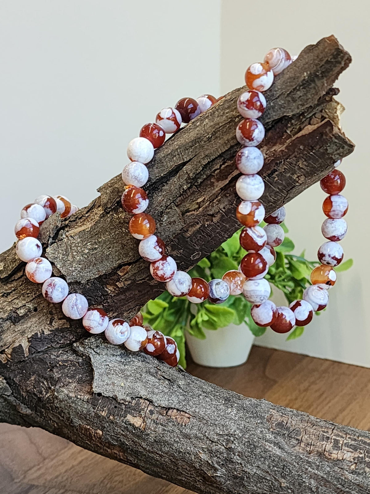 Inv - Red Orca Agate Bracelet: 8mm Crystal Beads | China Fire Agate Carnelian Jewelry for Christmas Stocking Stuffer or Unique Gift for Love