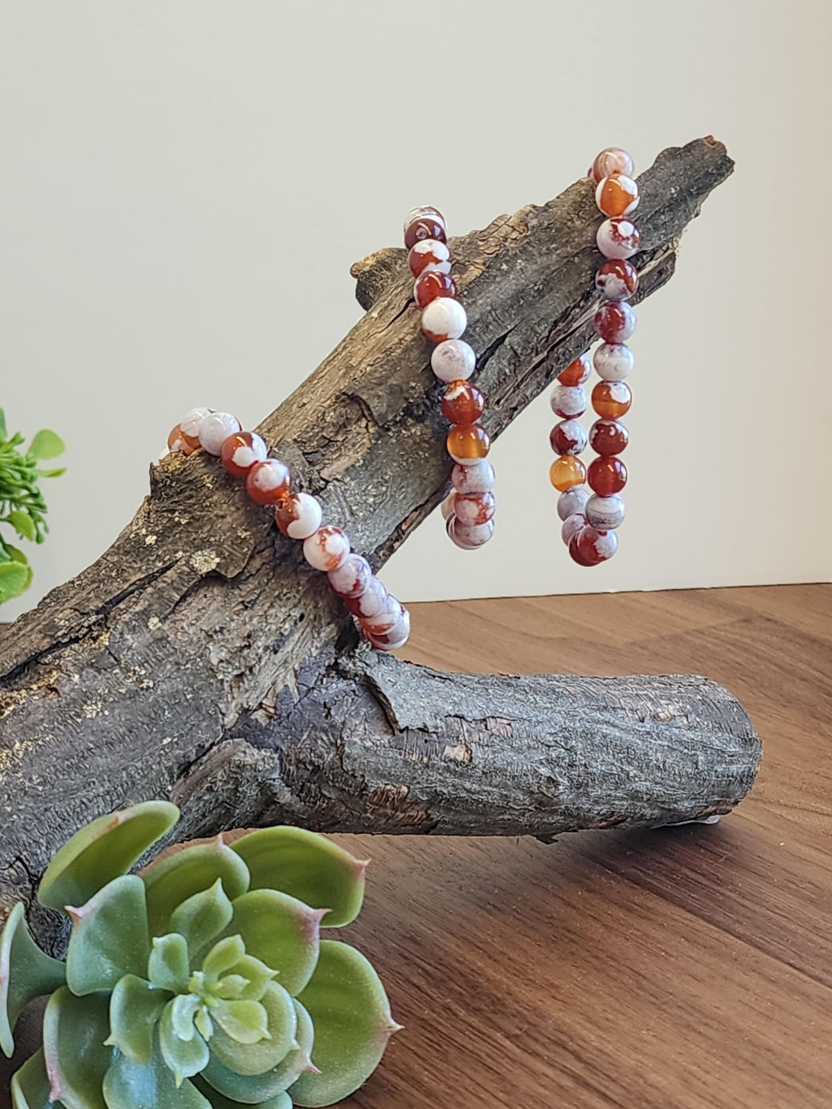 Inv - Red Orca Agate Bracelet: 8mm Crystal Beads | China Fire Agate Carnelian Jewelry for Christmas Stocking Stuffer or Unique Gift for Love