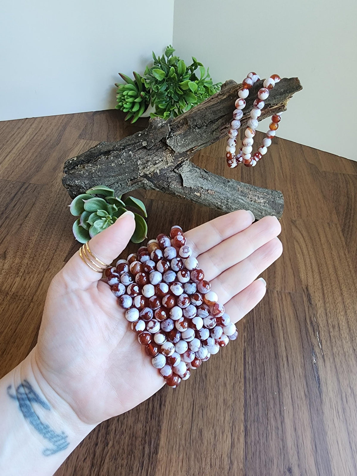 Inv - Red Orca Agate Bracelet: 8mm Crystal Beads | China Fire Agate Carnelian Jewelry for Christmas Stocking Stuffer or Unique Gift for Love