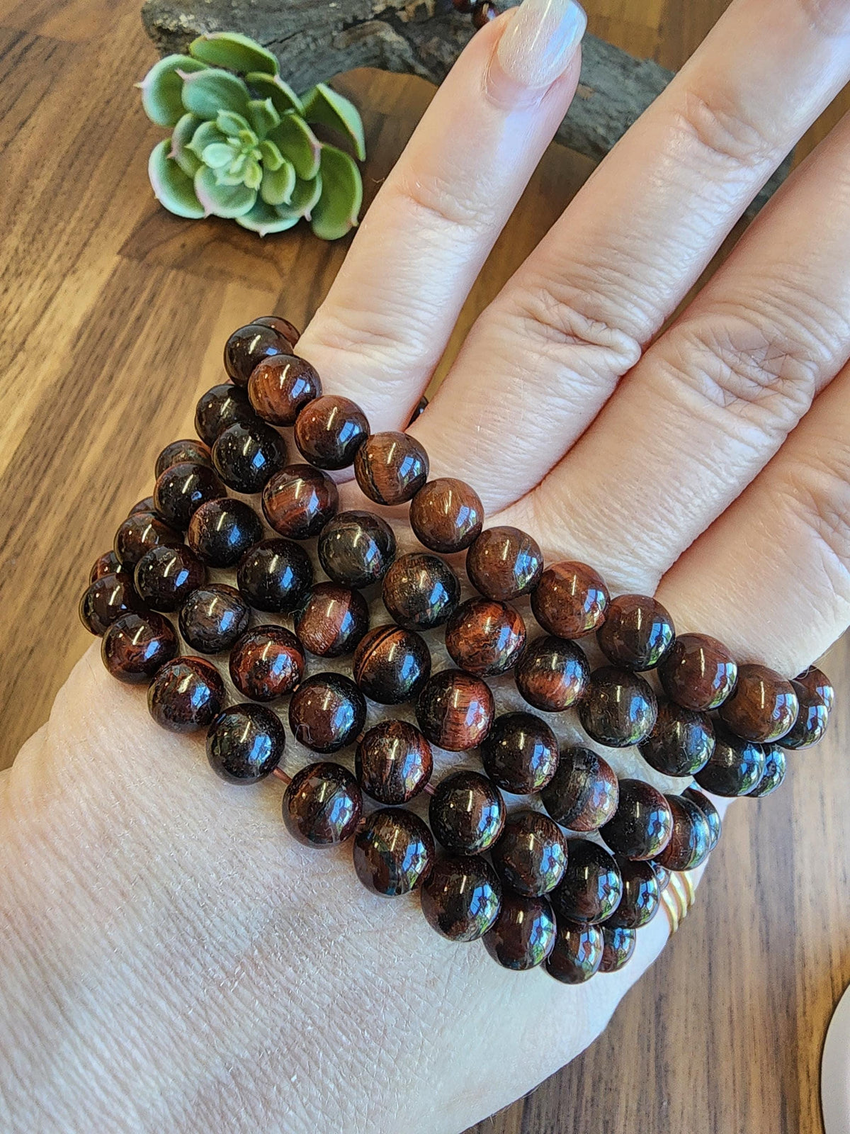 Red Tiger's Eye Bracelet: 8MM Crystal, Subtle Flash