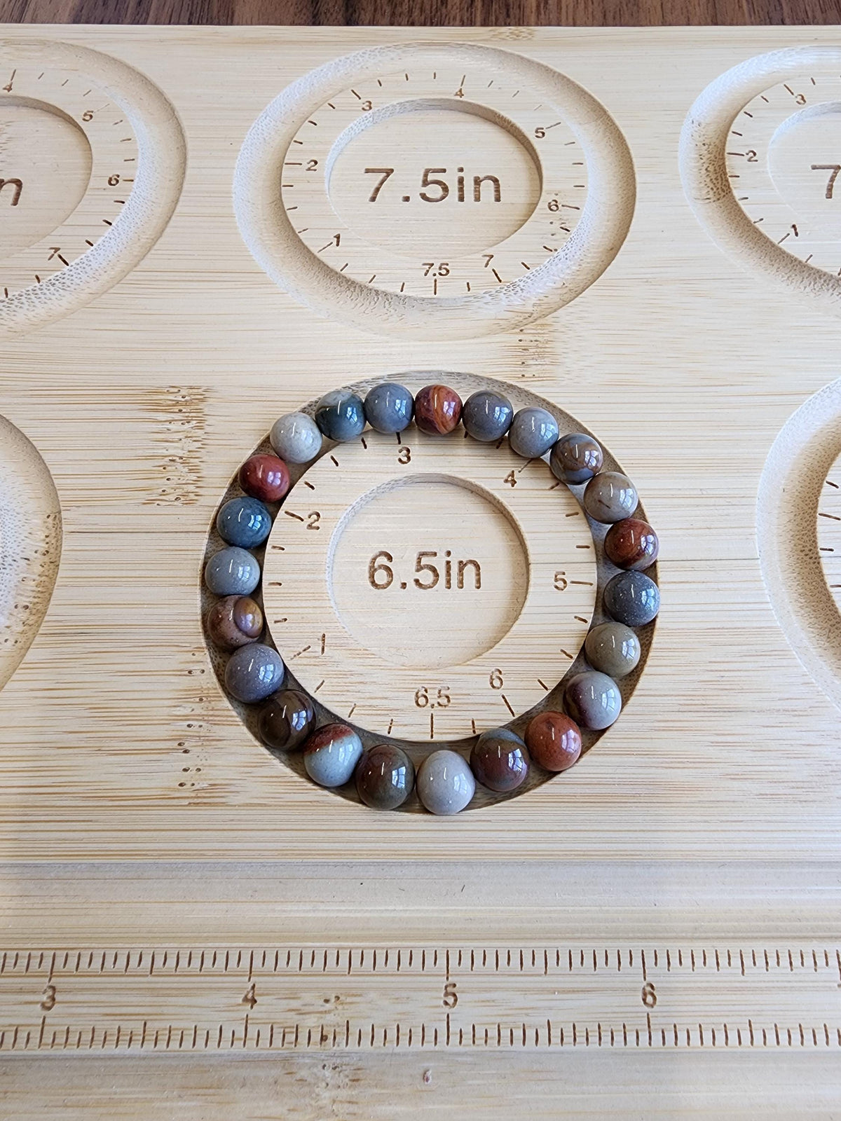 Polychrome Bracelet | 8MM Crystal Jewelry | American Picture Jasper in Red, Off White & Blue | Patriotic Gifts | Veteran | 4th of July