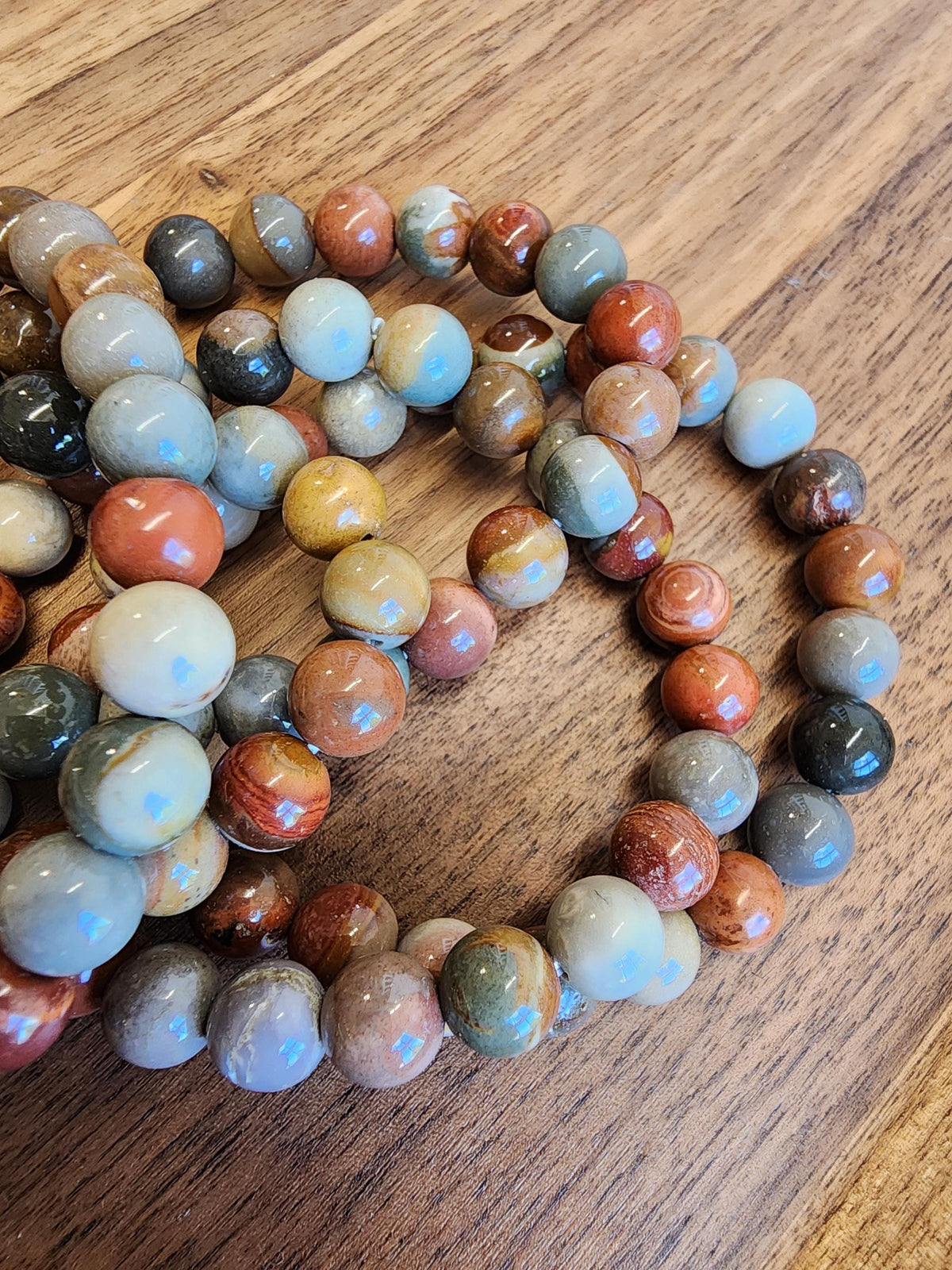 Polychrome Bracelet | 8MM Crystal Jewelry | American Picture Jasper in Red, Off White & Blue | Patriotic Gifts | Veteran | 4th of July