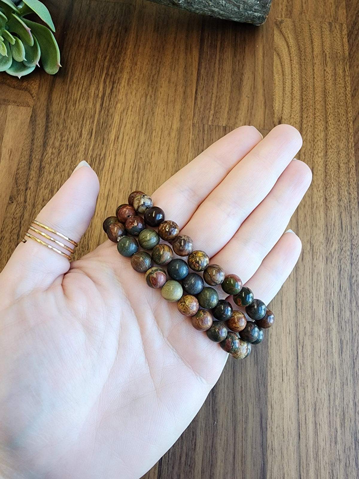 Picasso Jasper Bracelet: Colorful 8MM Crystal Bead Autumn Jewelry