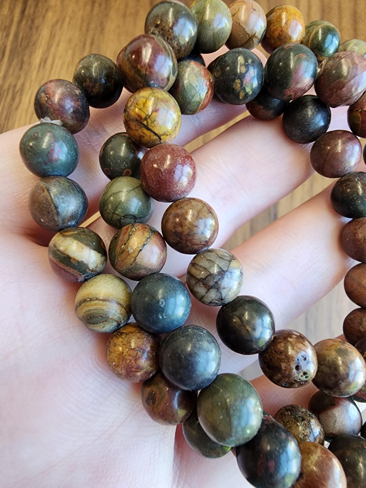 Picasso Jasper Bracelet: Colorful 8MM Crystal Bead Autumn Jewelry