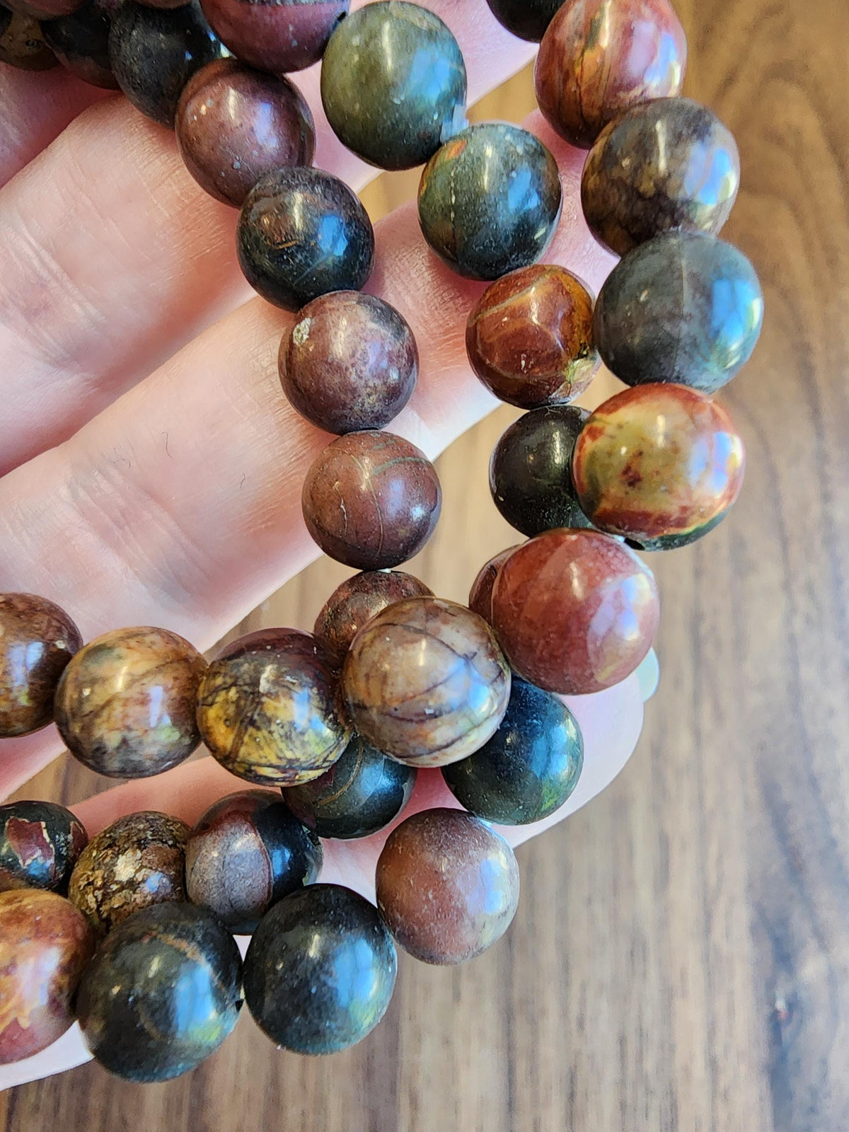 Picasso Jasper Bracelet: Colorful 8MM Crystal Bead Autumn Jewelry