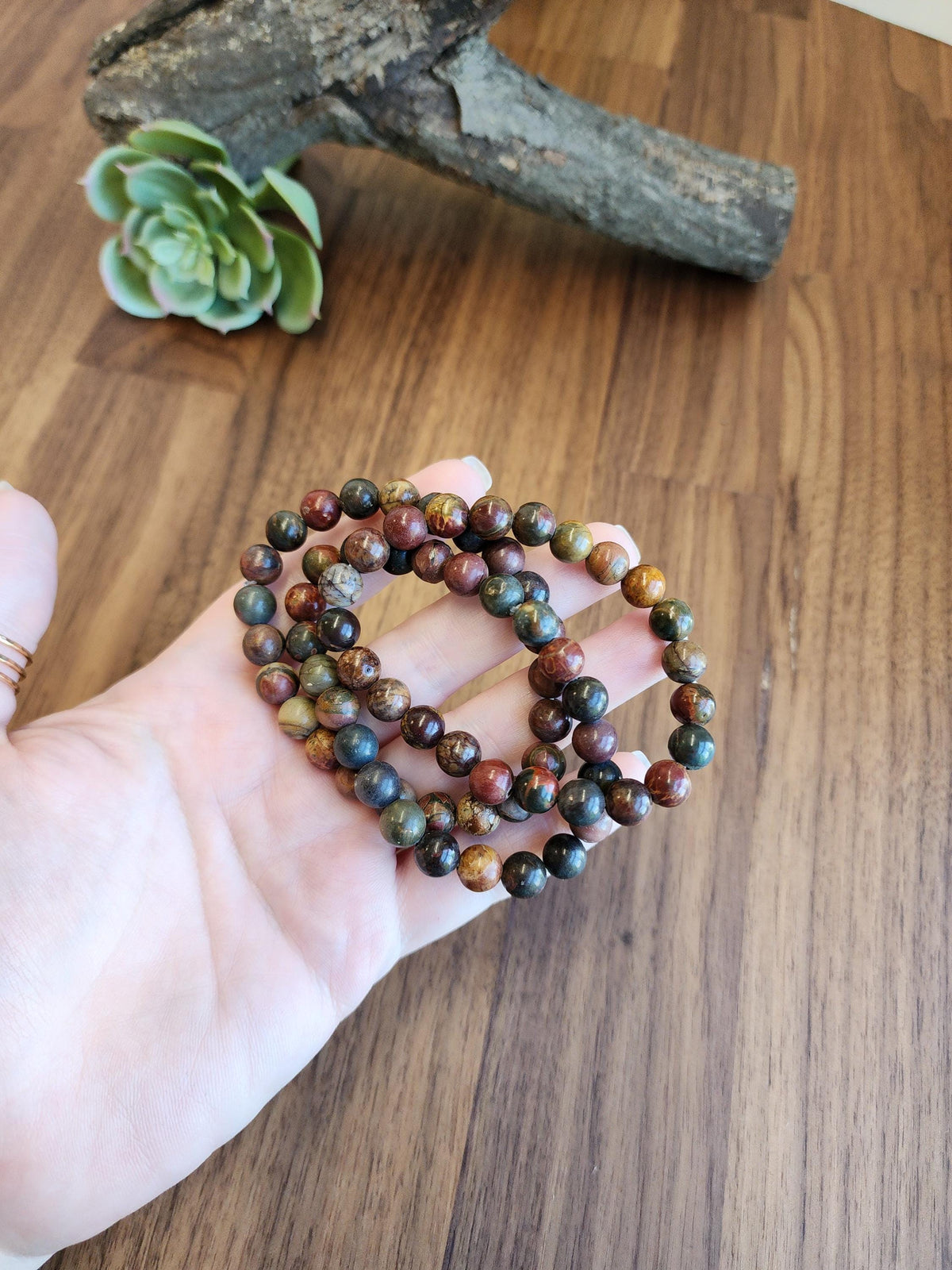 Picasso Jasper Bracelet: Colorful 8MM Crystal Bead Autumn Jewelry