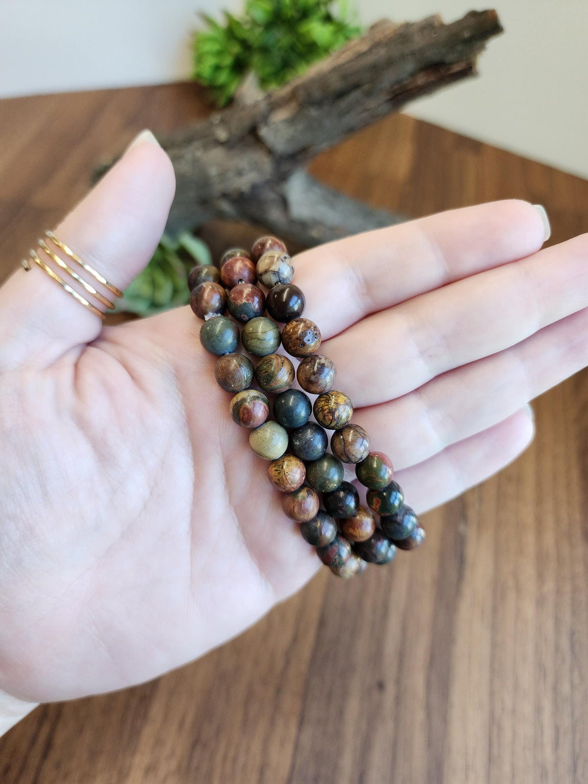 Picasso Jasper Bracelet: Colorful 8MM Crystal Bead Autumn Jewelry
