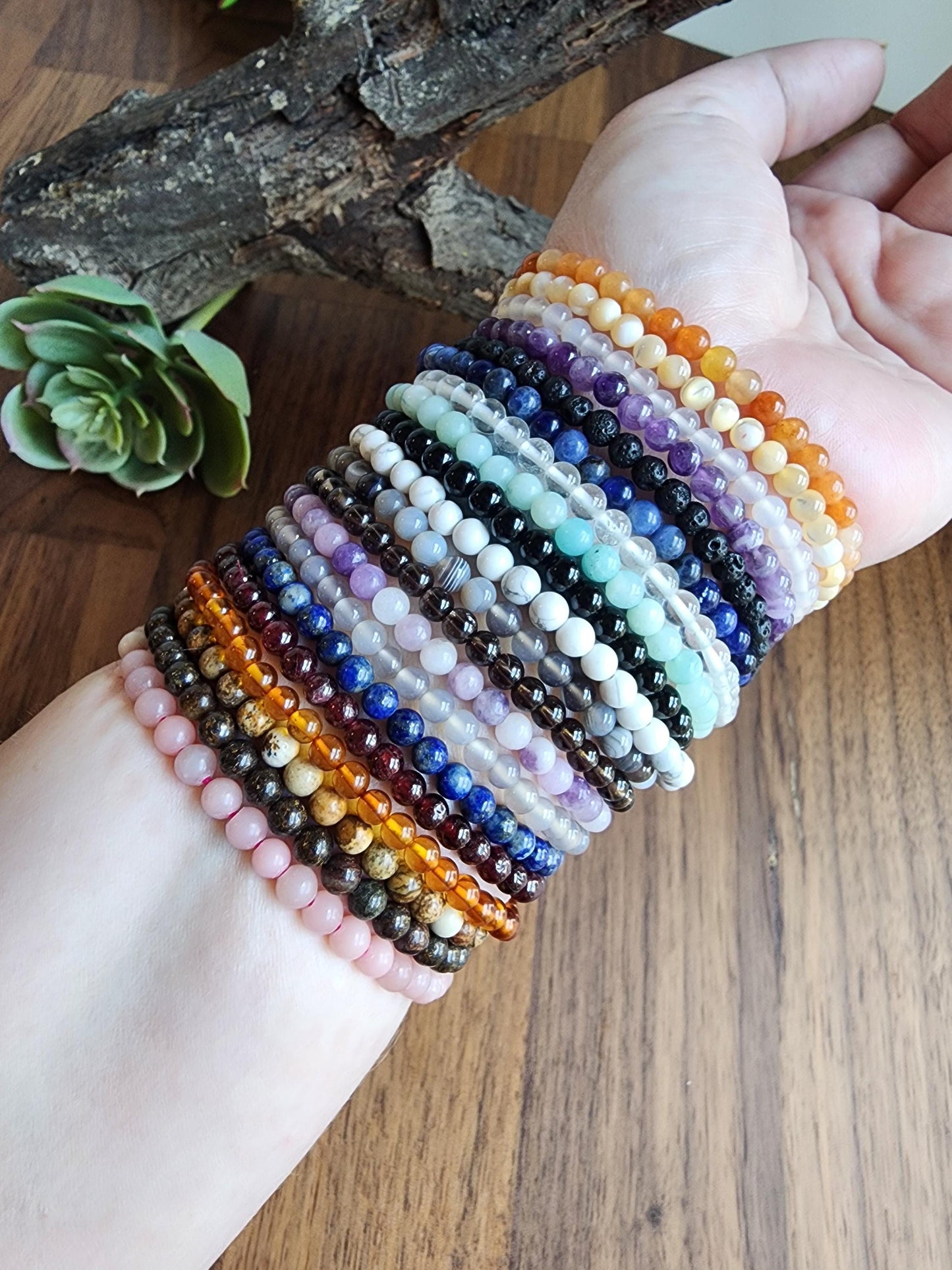 Dainty Crystal Bracelets: Genuine 4mm Natural Gemstone Beads with Stretch for Minimalist Jewelry Stacking, Layering, Matching, and Pairing