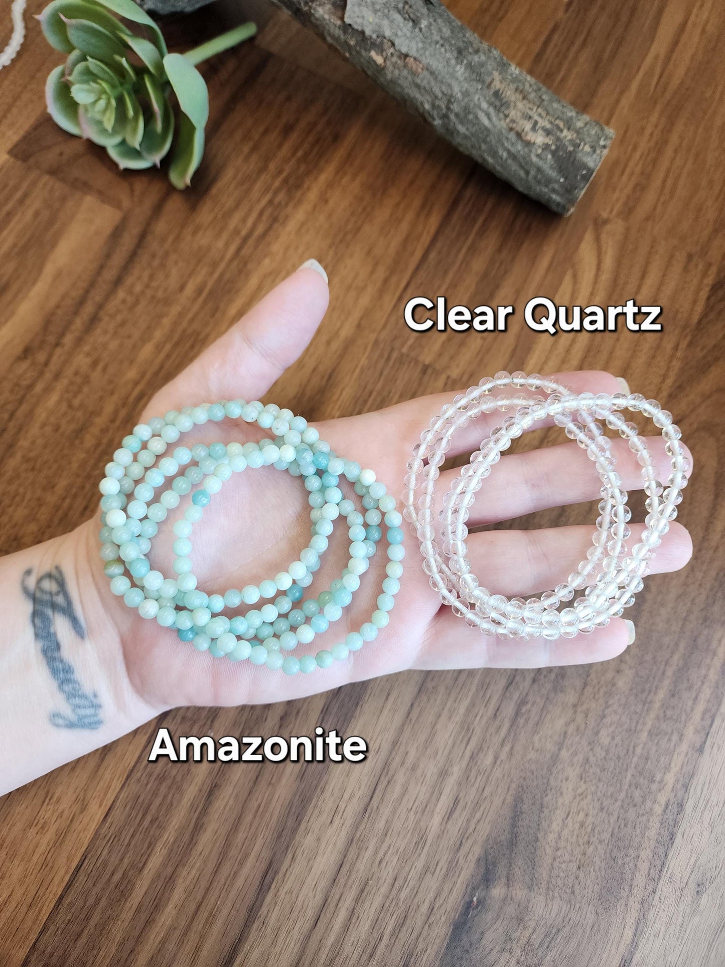 Dainty Crystal Bracelets: Genuine 4mm Natural Gemstone Beads with Stretch for Minimalist Jewelry Stacking, Layering, Matching, and Pairing