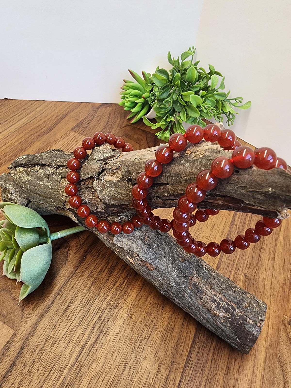 Red Ribbon Agate Bracelet | 8MM Crystal Beads | Red Dream Agate | Red, Black & Coffee Colored Jewelry | Fun Christmas or Yule Gift Idea