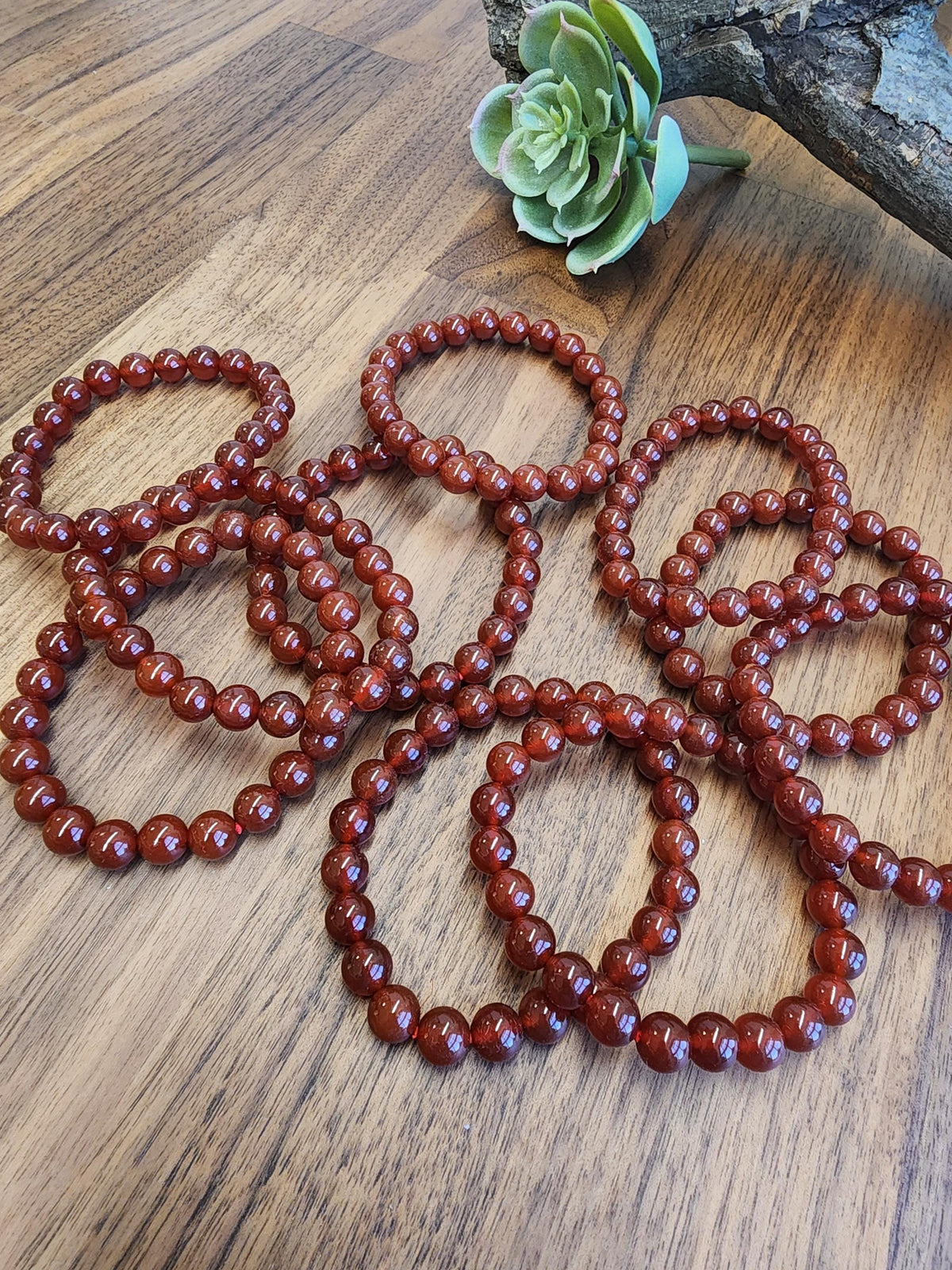 Red Ribbon Agate Bracelet | 8MM Crystal Beads | Red Dream Agate | Red, Black & Coffee Colored Jewelry | Fun Christmas or Yule Gift Idea