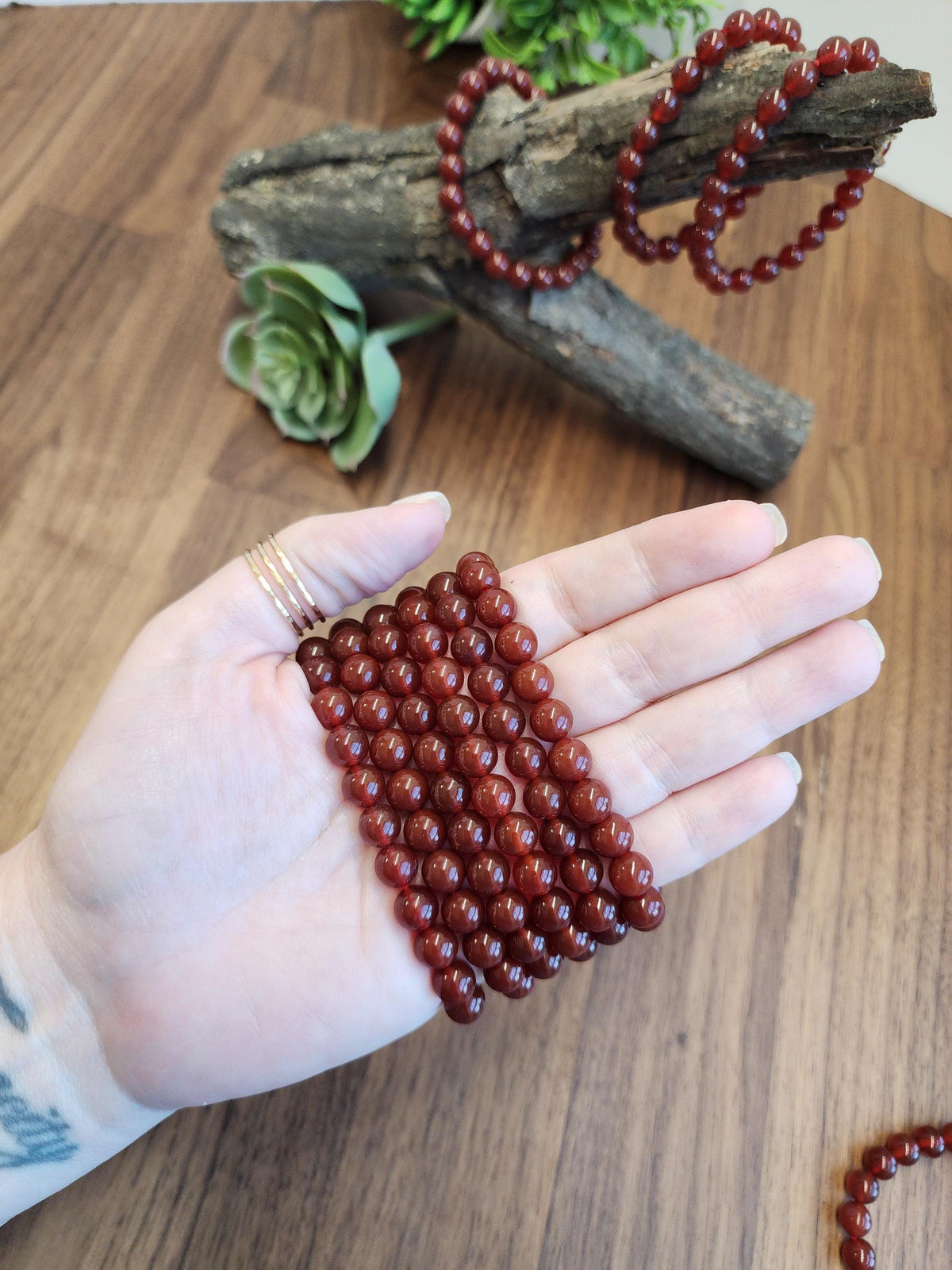 Red Ribbon Agate Bracelet | 8MM Crystal Beads | Red Dream Agate | Red, Black & Coffee Colored Jewelry | Fun Christmas or Yule Gift Idea
