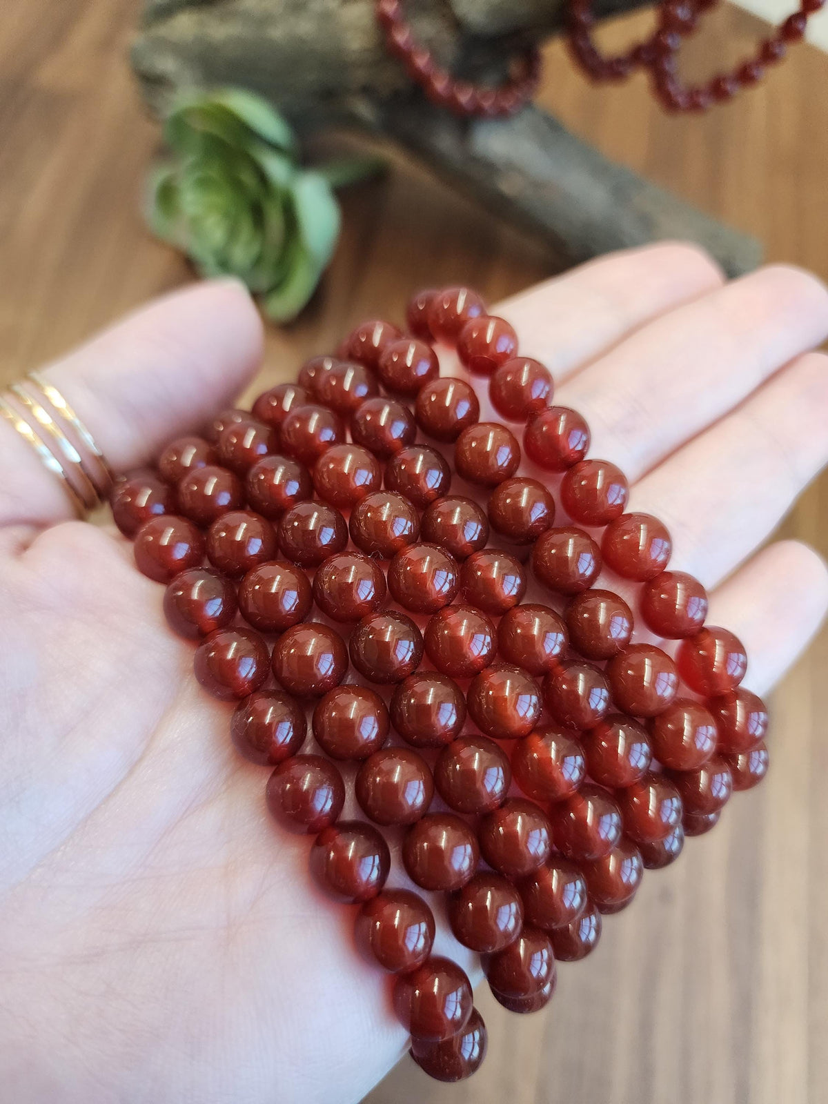 Red Ribbon Agate Bracelet | 8MM Crystal Beads | Red Dream Agate | Red, Black & Coffee Colored Jewelry | Fun Christmas or Yule Gift Idea