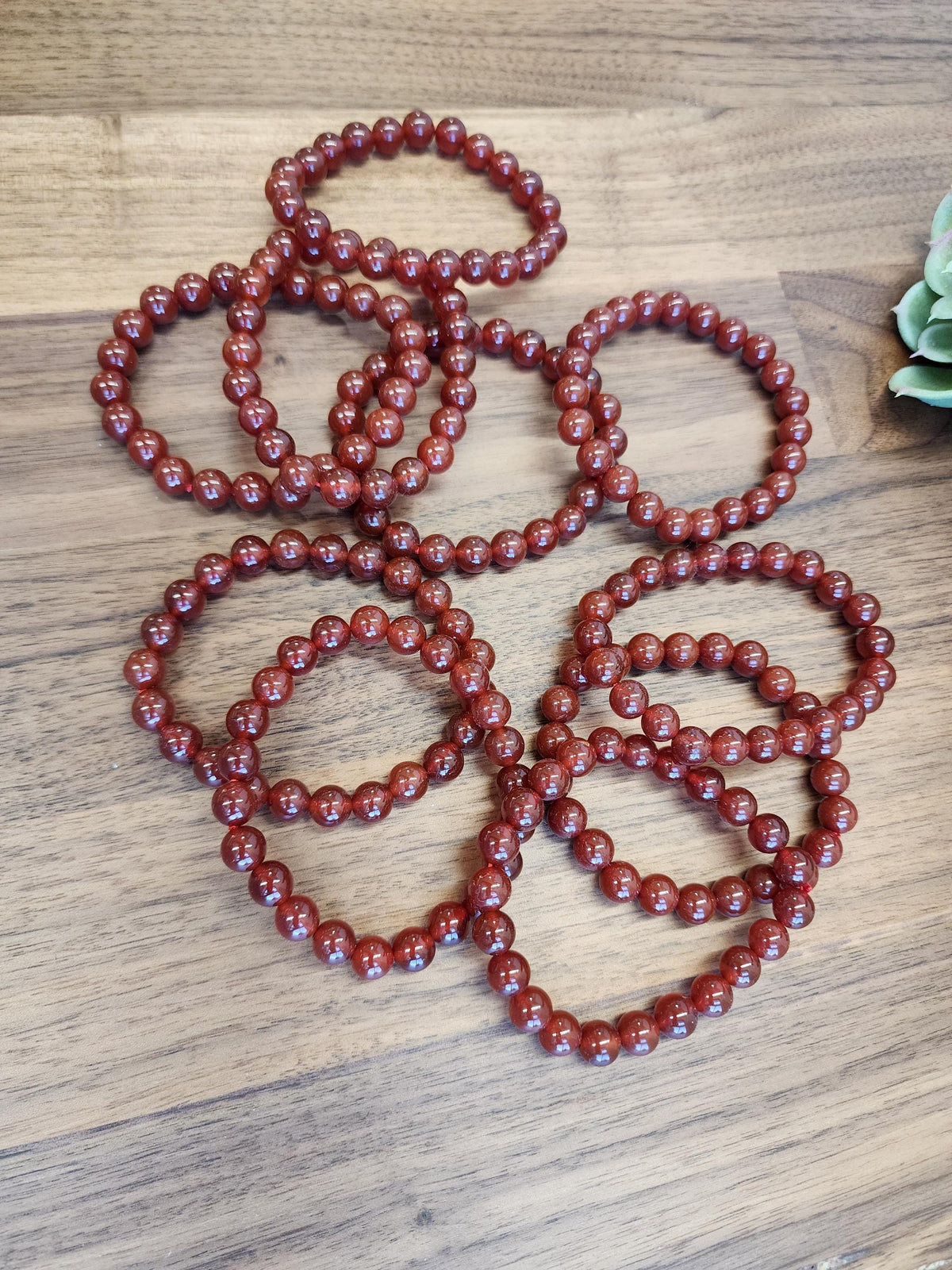 Red Ribbon Agate Bracelet | 8MM Crystal Beads | Red Dream Agate | Red, Black & Coffee Colored Jewelry | Fun Christmas or Yule Gift Idea