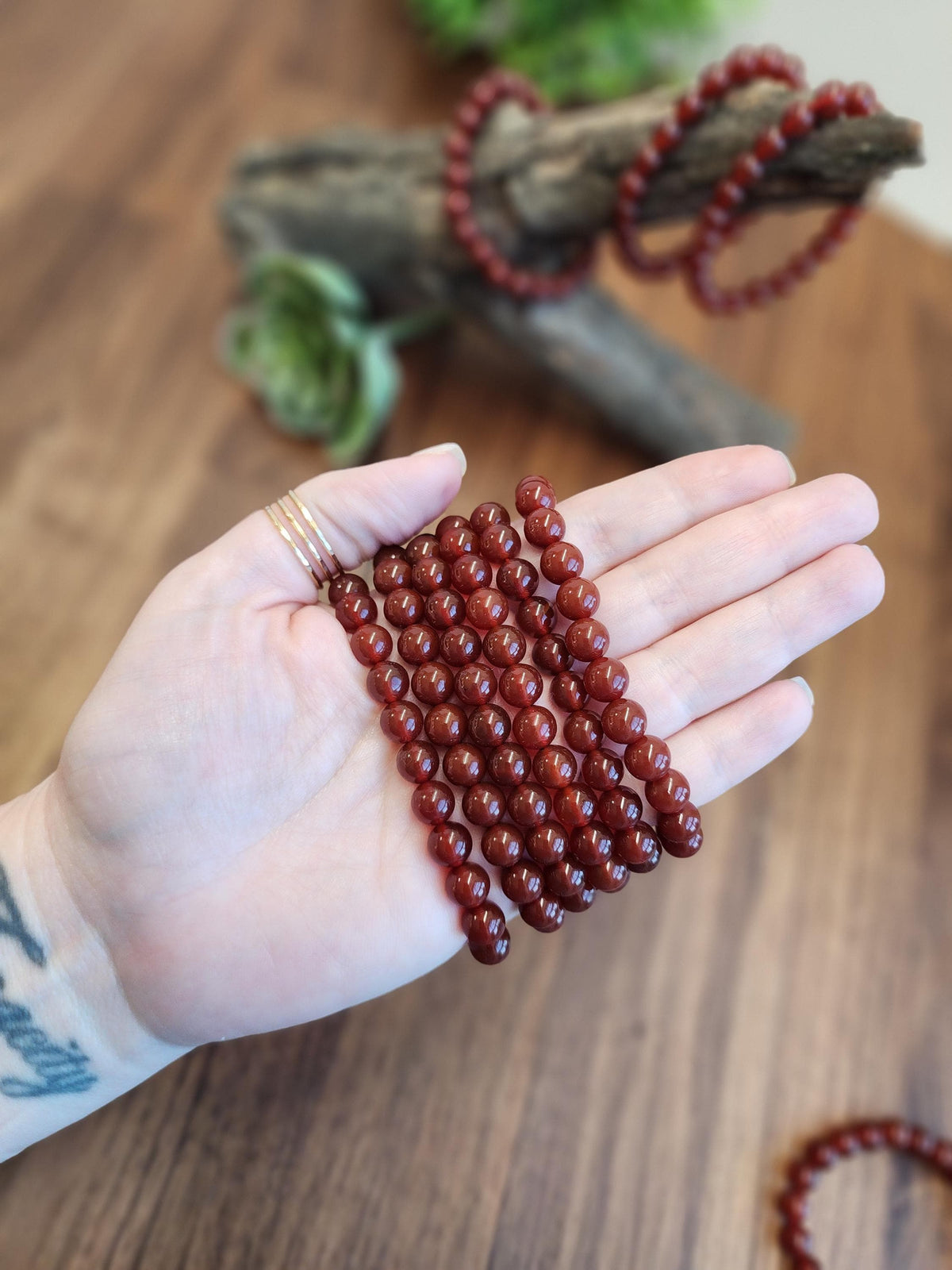 Red Ribbon Agate Bracelet | 8MM Crystal Beads | Red Dream Agate | Red, Black & Coffee Colored Jewelry | Fun Christmas or Yule Gift Idea