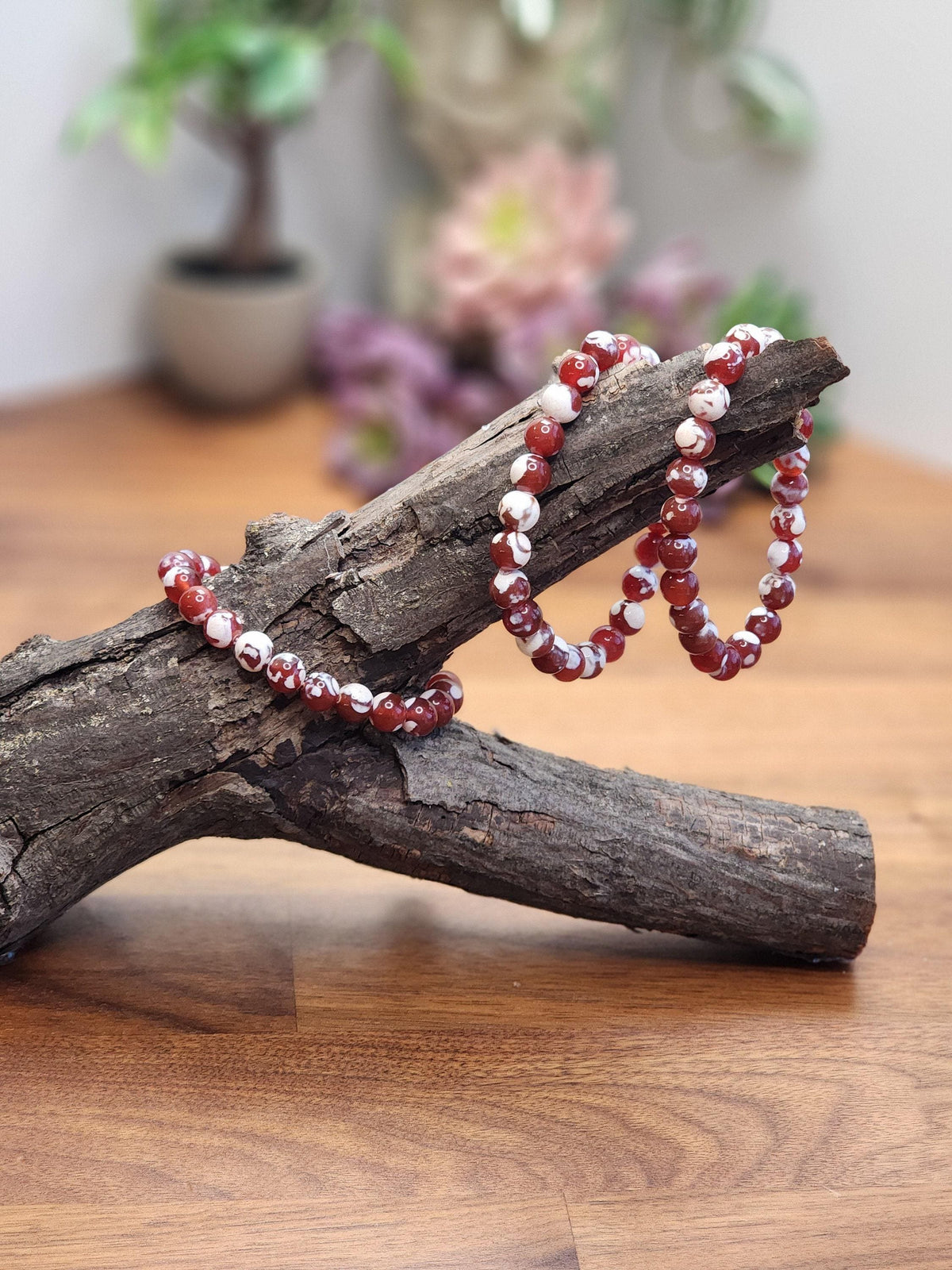 Inv - Red Orca Agate Bracelet: 8mm Crystal Beads | China Fire Agate Carnelian Jewelry for Christmas Stocking Stuffer or Unique Gift for Love