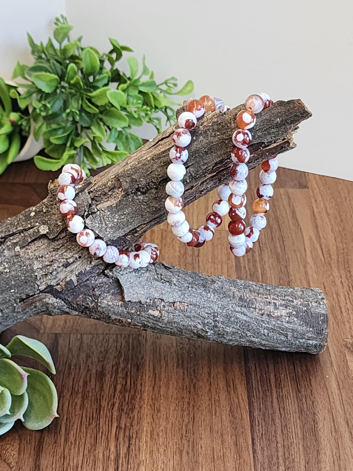 Inv - Red Orca Agate Bracelet: 8mm Crystal Beads | China Fire Agate Carnelian Jewelry for Christmas Stocking Stuffer or Unique Gift for Love
