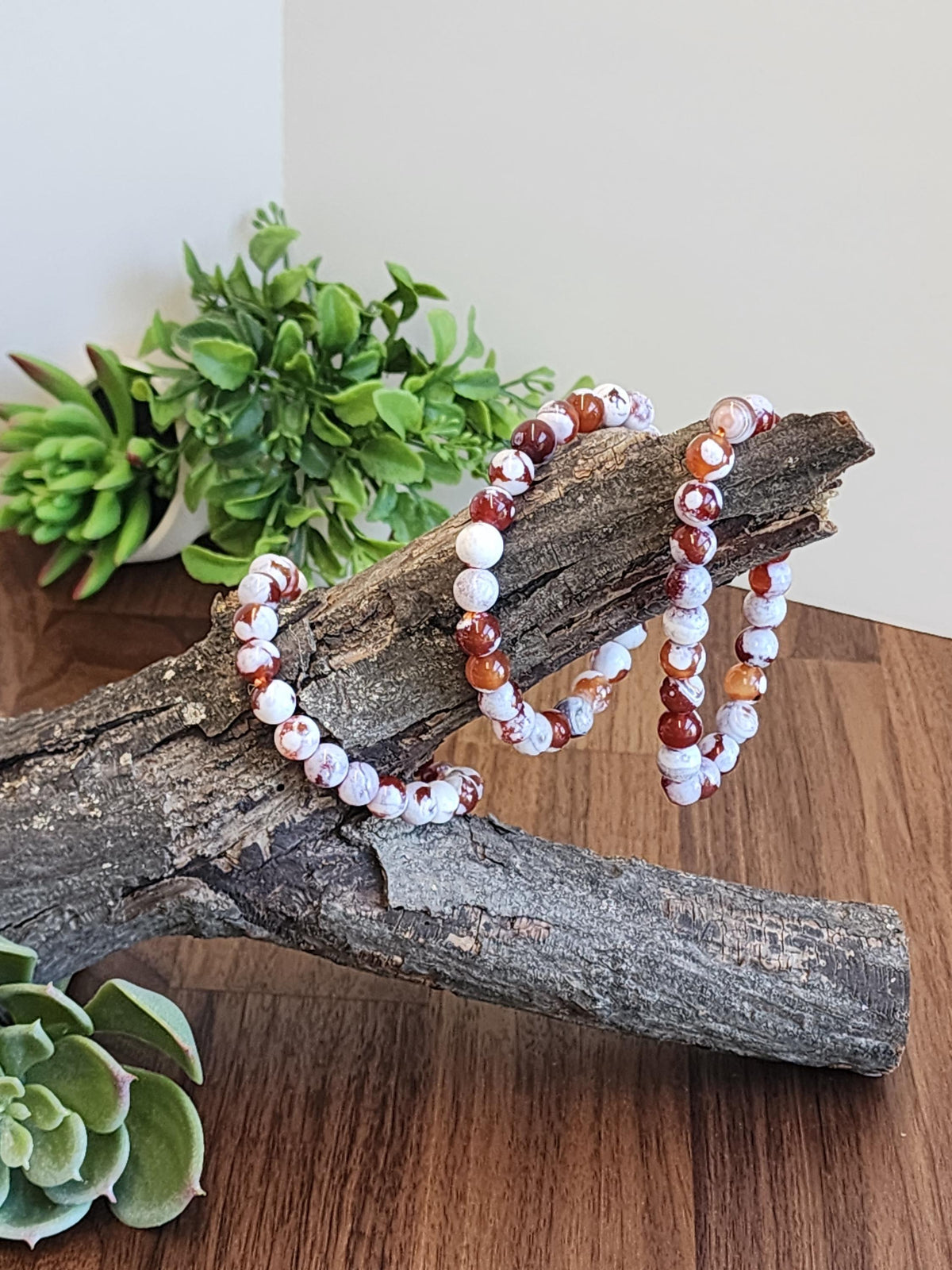 Inv - Red Orca Agate Bracelet: 8mm Crystal Beads | China Fire Agate Carnelian Jewelry for Christmas Stocking Stuffer or Unique Gift for Love