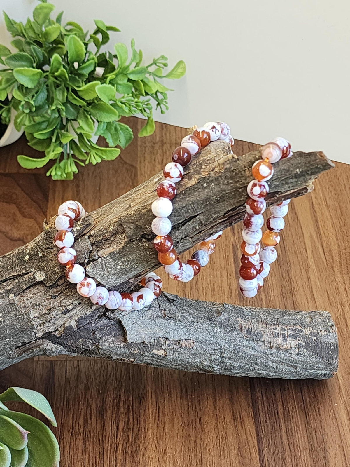 Inv - Red Orca Agate Bracelet: 8mm Crystal Beads | China Fire Agate Carnelian Jewelry for Christmas Stocking Stuffer or Unique Gift for Love