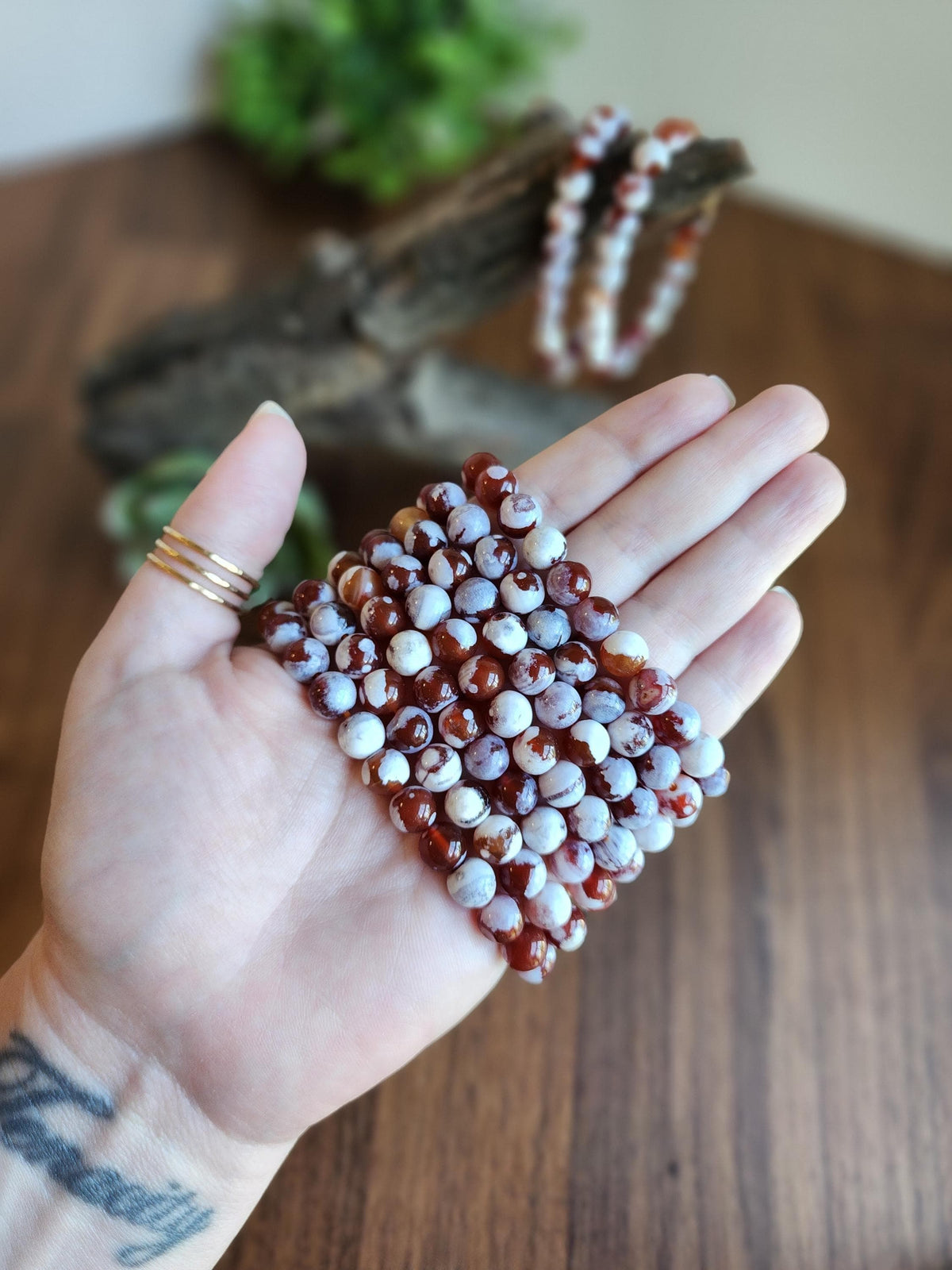 Inv - Red Orca Agate Bracelet: 8mm Crystal Beads | China Fire Agate Carnelian Jewelry for Christmas Stocking Stuffer or Unique Gift for Love