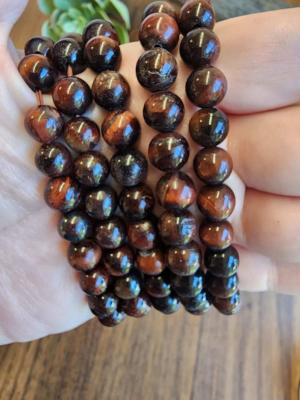 Red Tiger's Eye Bracelet: 8MM Crystal, Subtle Flash