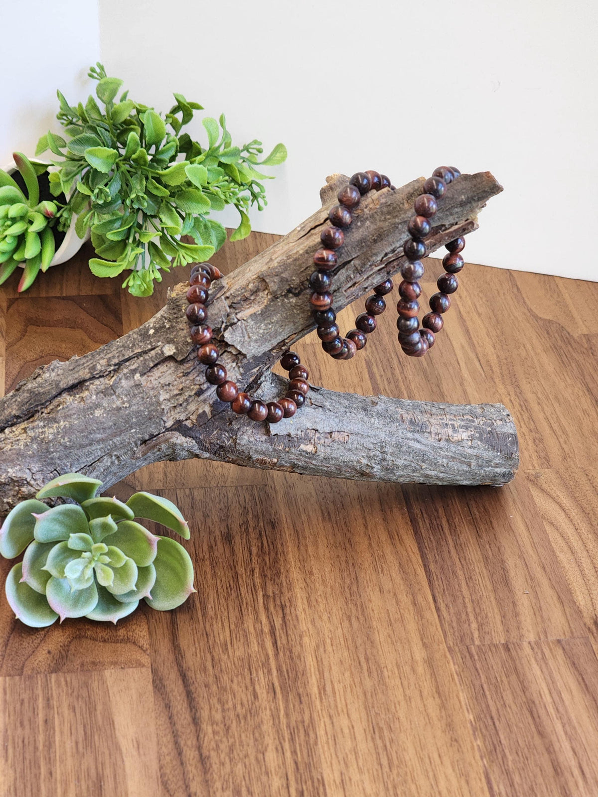 Red Tiger's Eye Bracelet: 8MM Crystal, Subtle Flash