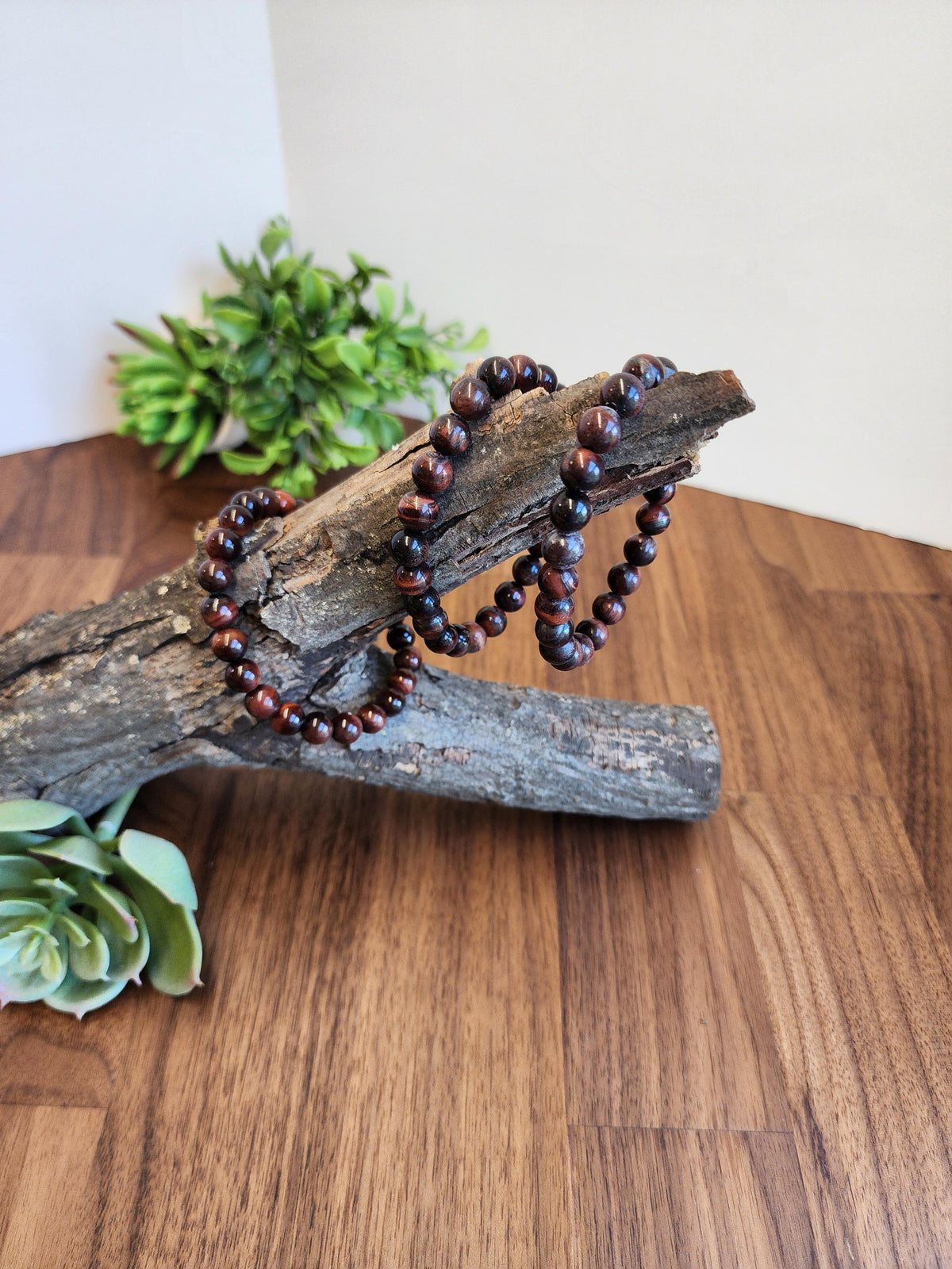 Red Tiger's Eye Bracelet: 8MM Crystal, Subtle Flash