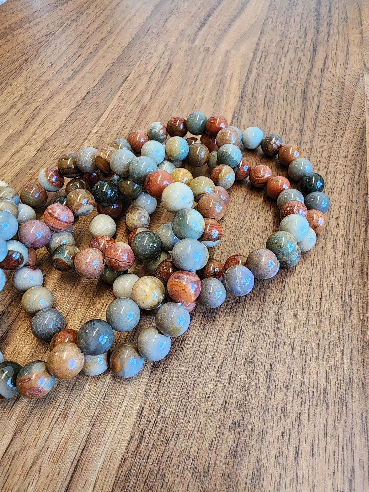 Polychrome Bracelet | 8MM Crystal Jewelry | American Picture Jasper in Red, Off White & Blue | Patriotic Gifts | Veteran | 4th of July