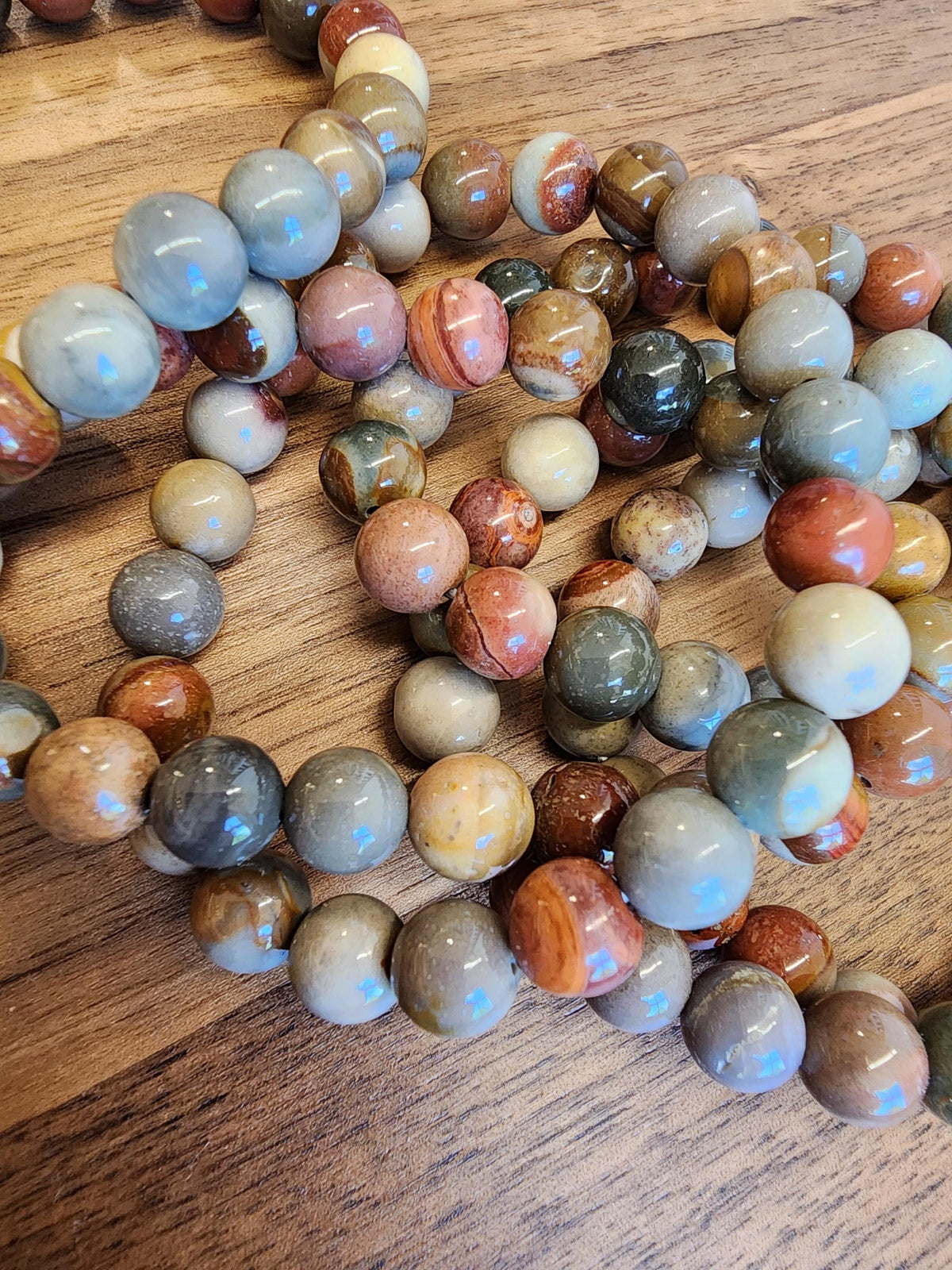 Polychrome Bracelet | 8MM Crystal Jewelry | American Picture Jasper in Red, Off White & Blue | Patriotic Gifts | Veteran | 4th of July