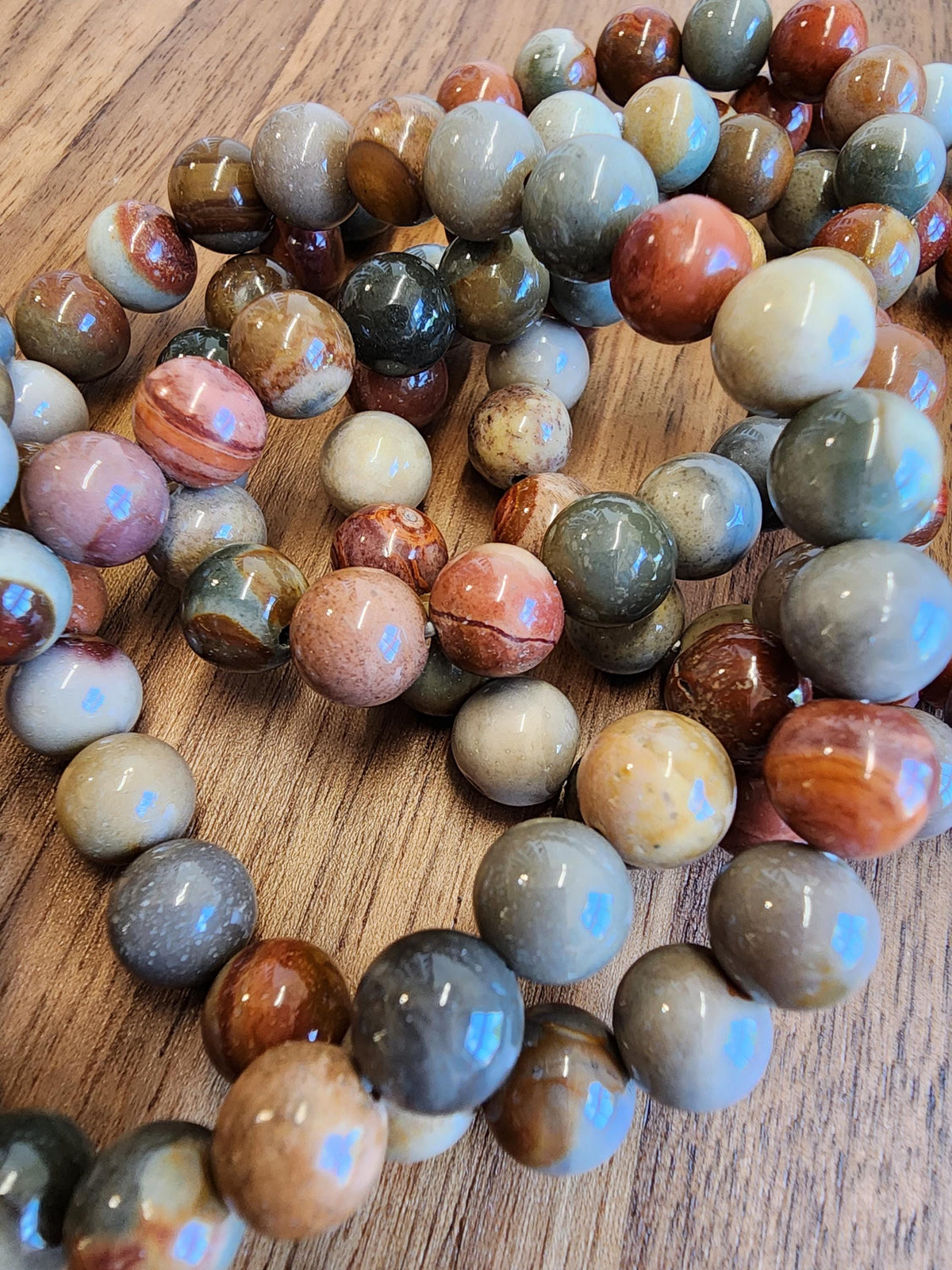 Polychrome Bracelet | 8MM Crystal Jewelry | American Picture Jasper in Red, Off White & Blue | Patriotic Gifts | Veteran | 4th of July