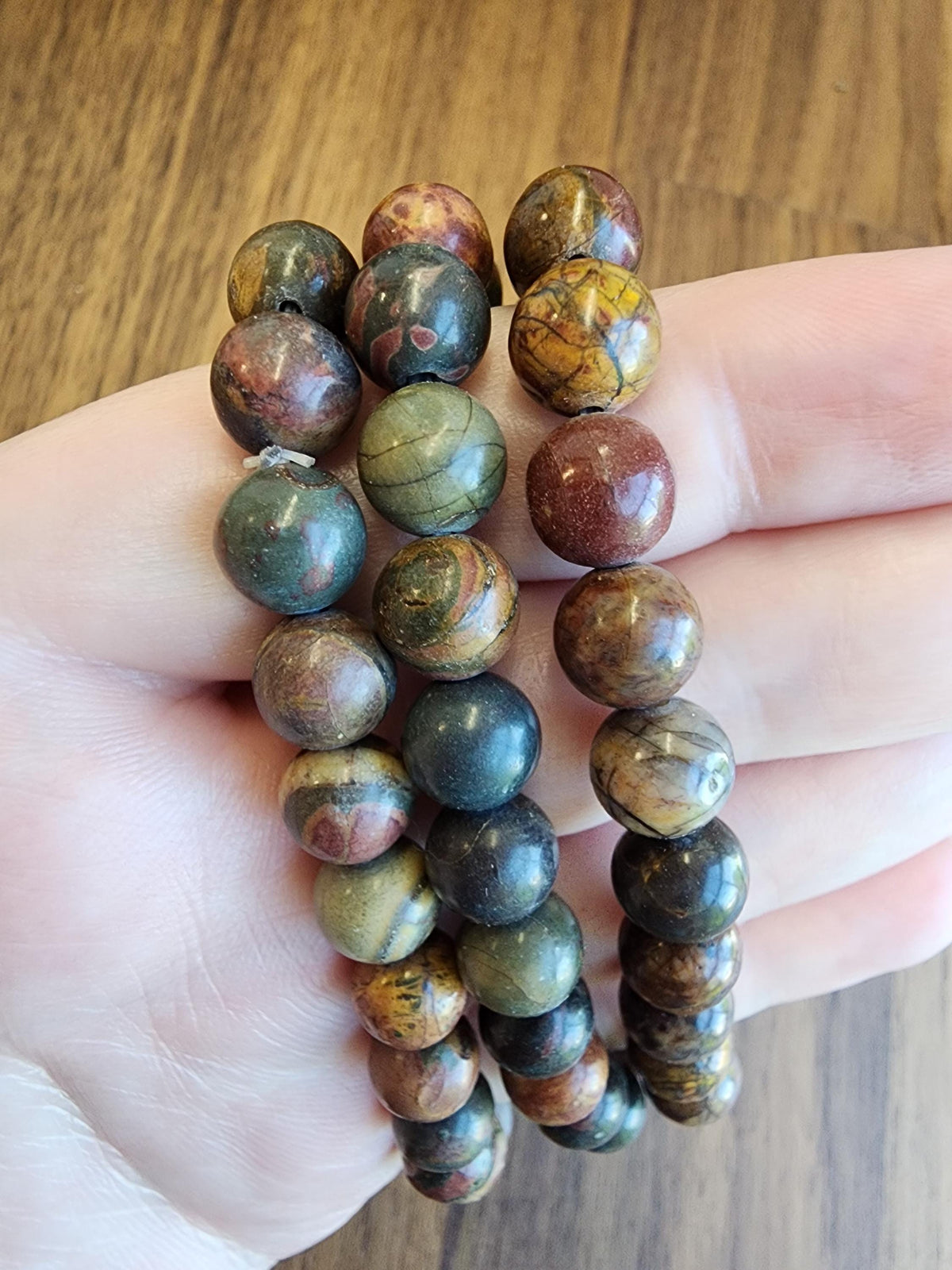 Picasso Jasper Bracelet: Colorful 8MM Crystal Bead Autumn Jewelry