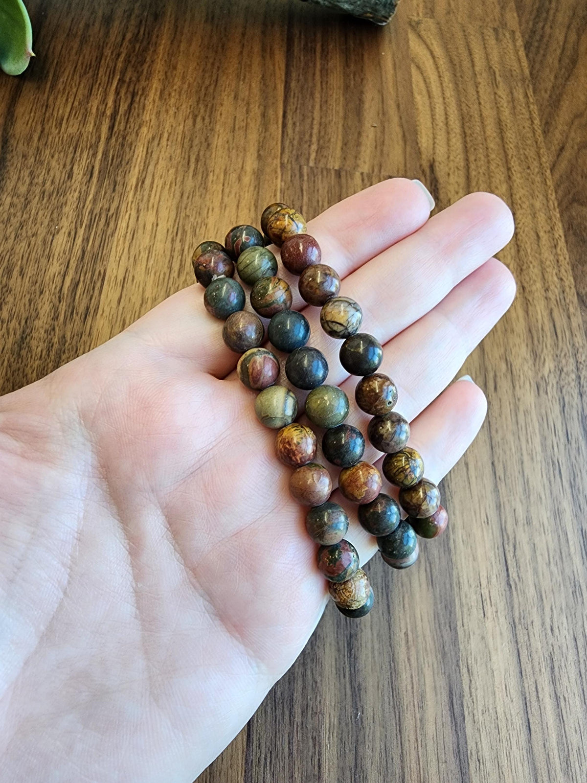 Picasso Jasper Bracelet: Colorful 8MM Crystal Bead Autumn Jewelry