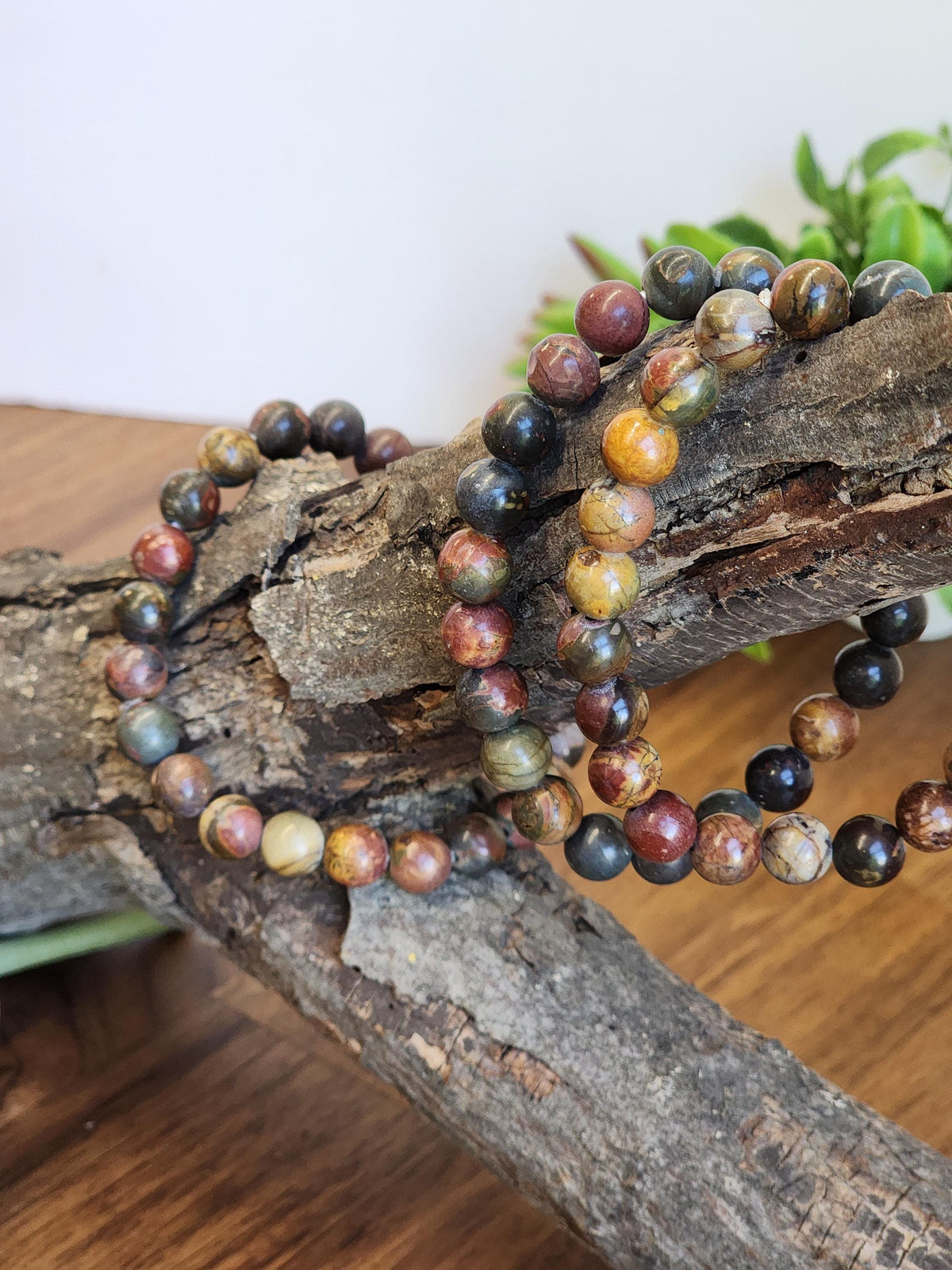 Picasso Jasper Bracelet: Colorful 8MM Crystal Bead Autumn Jewelry