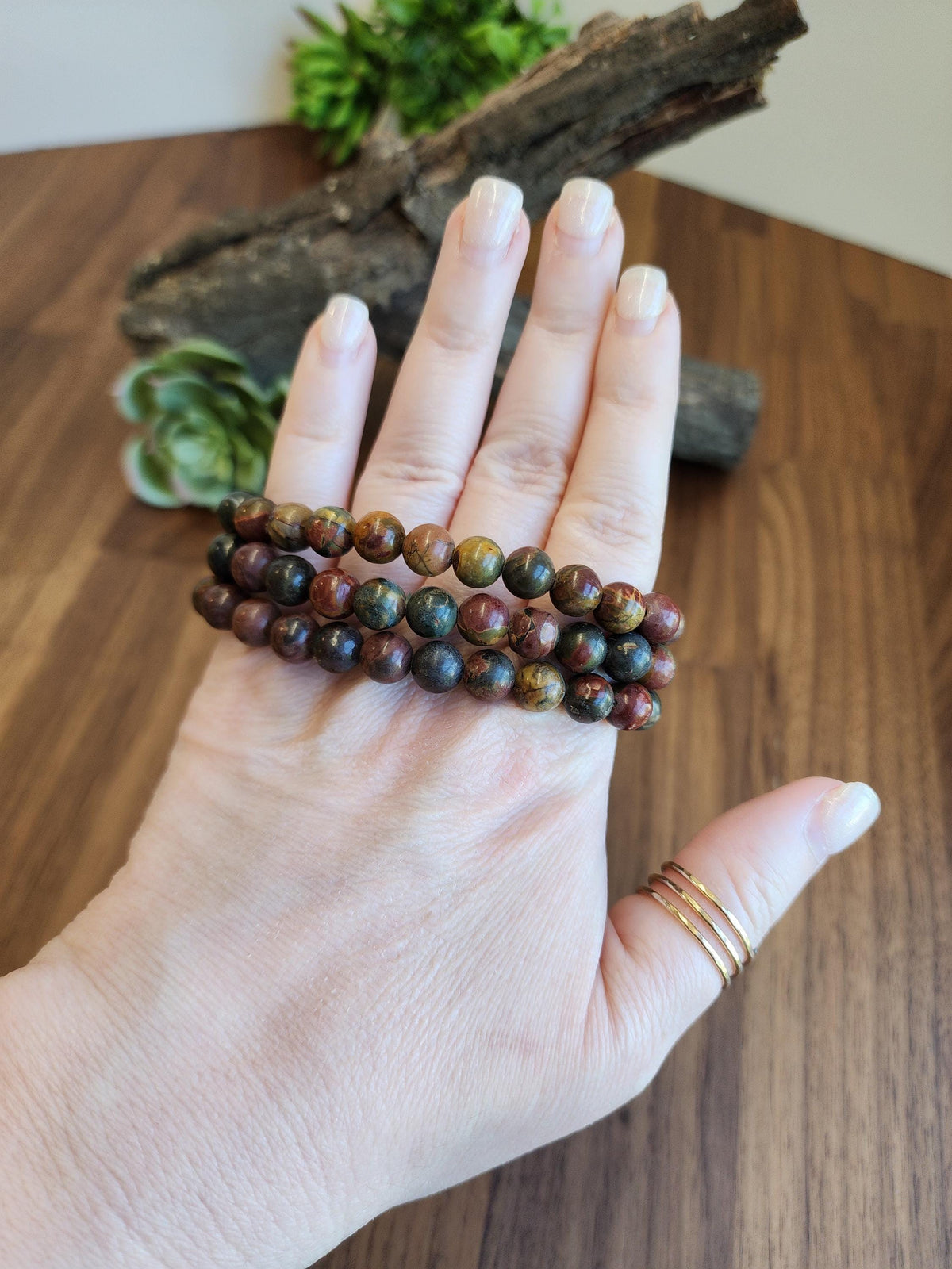 Picasso Jasper Bracelet: Colorful 8MM Crystal Bead Autumn Jewelry