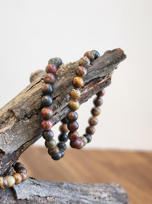 Picasso Jasper Bracelet: Colorful 8MM Crystal Bead Autumn Jewelry