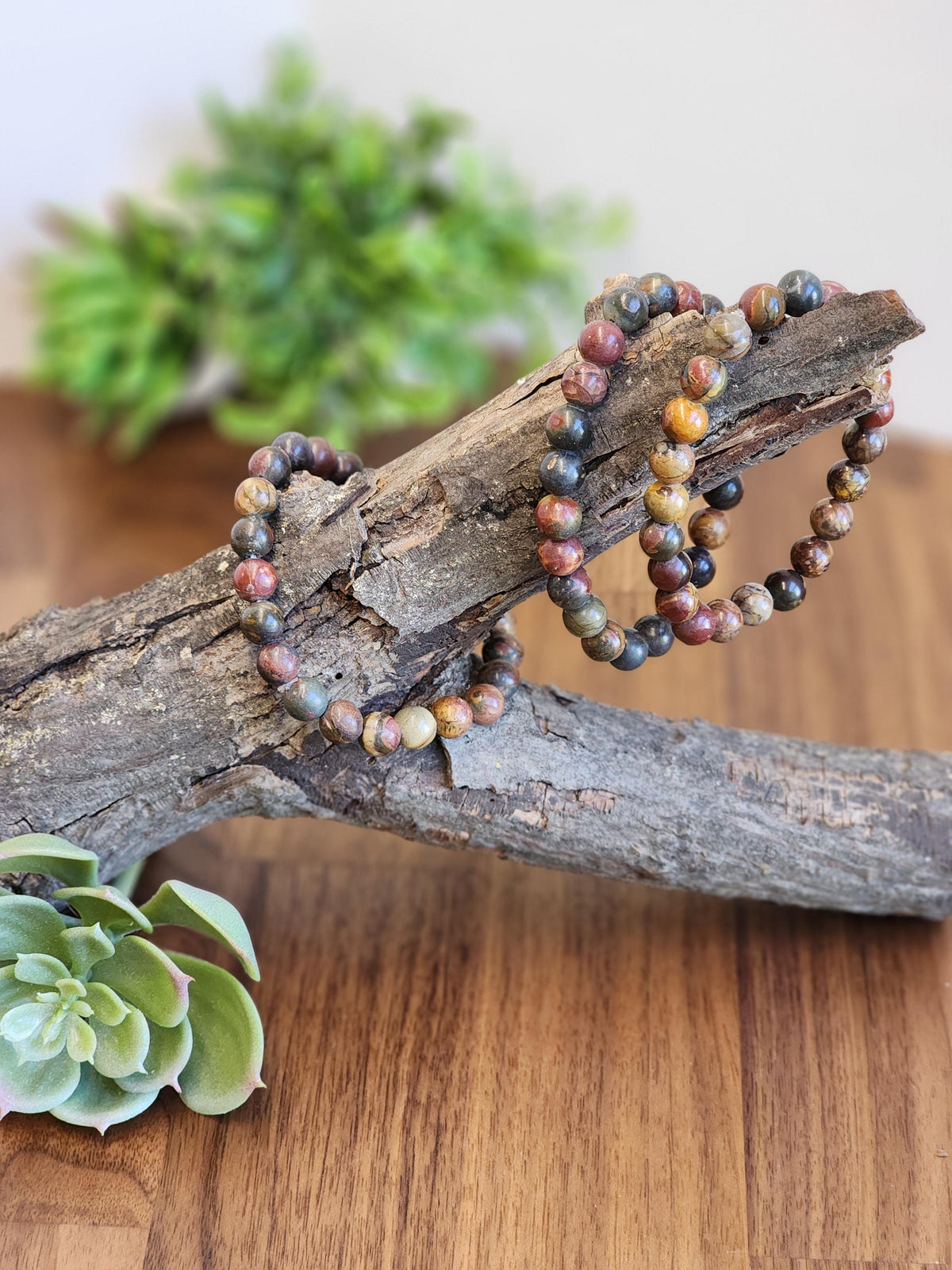 Picasso Jasper Bracelet: Colorful 8MM Crystal Bead Autumn Jewelry