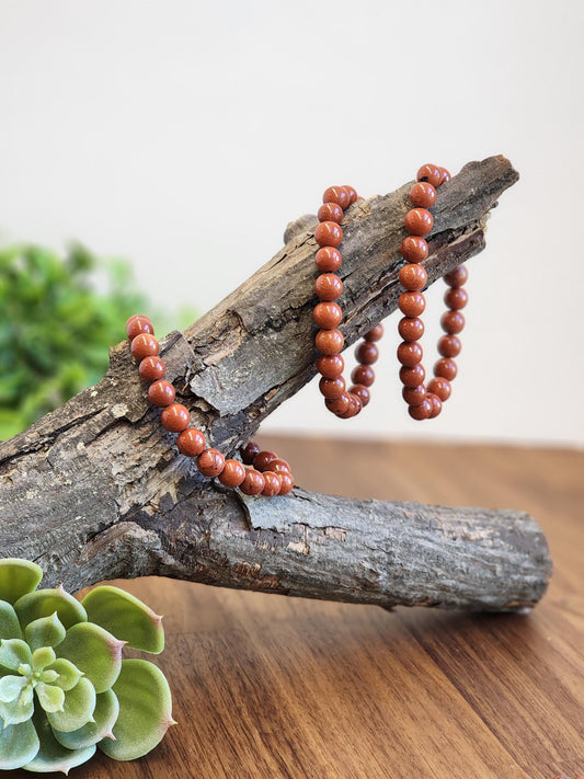 Inv - Red Jasper Crystal Bracelet: 8MM Natural Beads known for Grounding, Strength, Stamina and Stability | Good Christmas or Valentine Gift