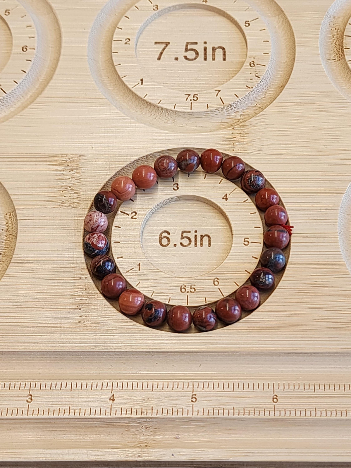 Inv - Brecciated Jasper Bracelet: 8MM Red Crystal Beads set in a Matrix of Quartz, Hematite, and Agate, Mosaic Pattern for Courage, Love